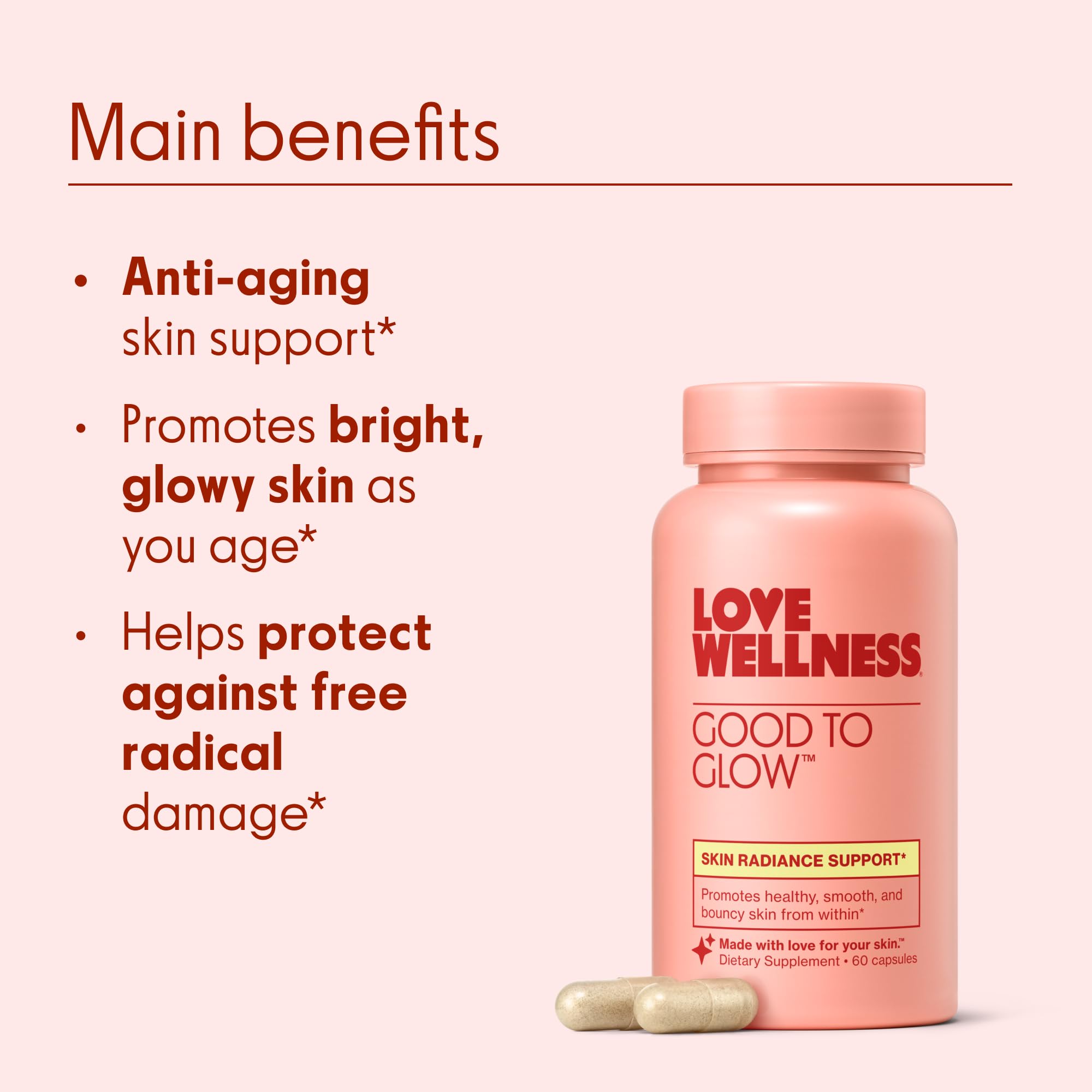 Love Wellness Good to Glow | Collagen Supplement with Biotin, Vitamin C, E, Ashwagandha & Zinc | Promotes Smooth, Glowing & Clear Skin | Enhances Smoothness & Promotes Healthy Skin | 60 Count Love Wellness uk supplements
