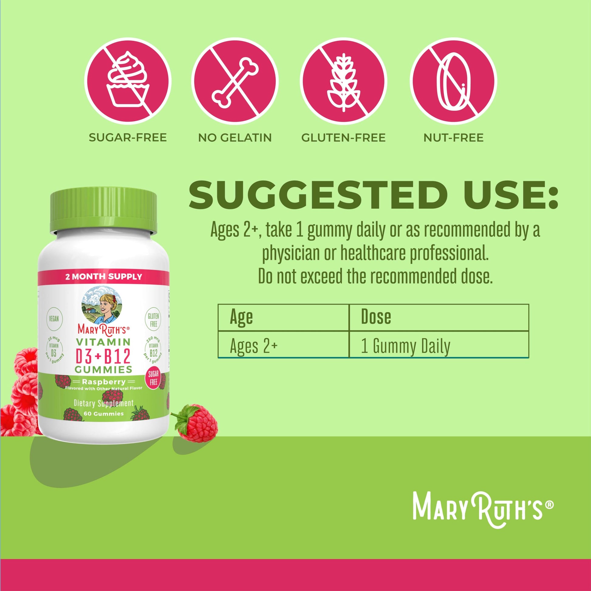 MaryRuth Organics Sugar Free | 2 Month Supply | Vitamin D & B12 Vitamin Supplements for Adults & Kids | Bone Health | Immune Support | Vegan | Non-GMO | 60 Servings MARYRUTH'S uk supplements