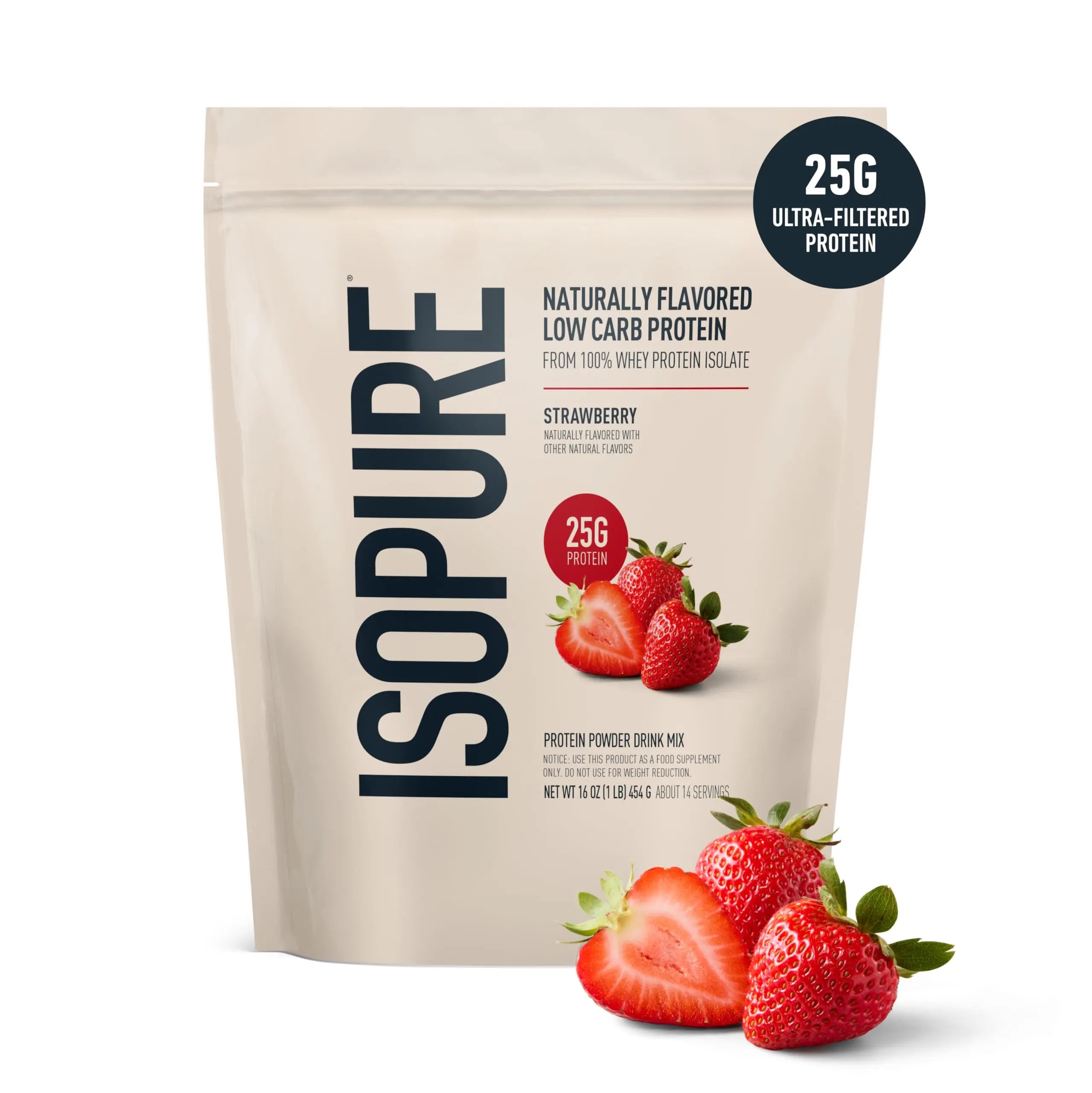 Isopure Low Carb 100% Pure Whey Isolate Protein Powder, Lactose Free, Gluten Free, With Vitamins, Strawberry, 25g Protein Per Serving, 1 Lb, 14 Servings (Packaging May Vary) Isopure uk supplements