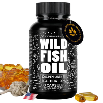 Wild Foods Fish Oil Omega 3 Supplements | 1600 mg | Highly-Potent: DPA, DHA, EPA | Burpless, Odorless, Non-GMO, Gluten Free | For Brain & Heart Health, Joint Support | 60 Capsules (1 pk) | 30 Servings Wild Foods uk supplements