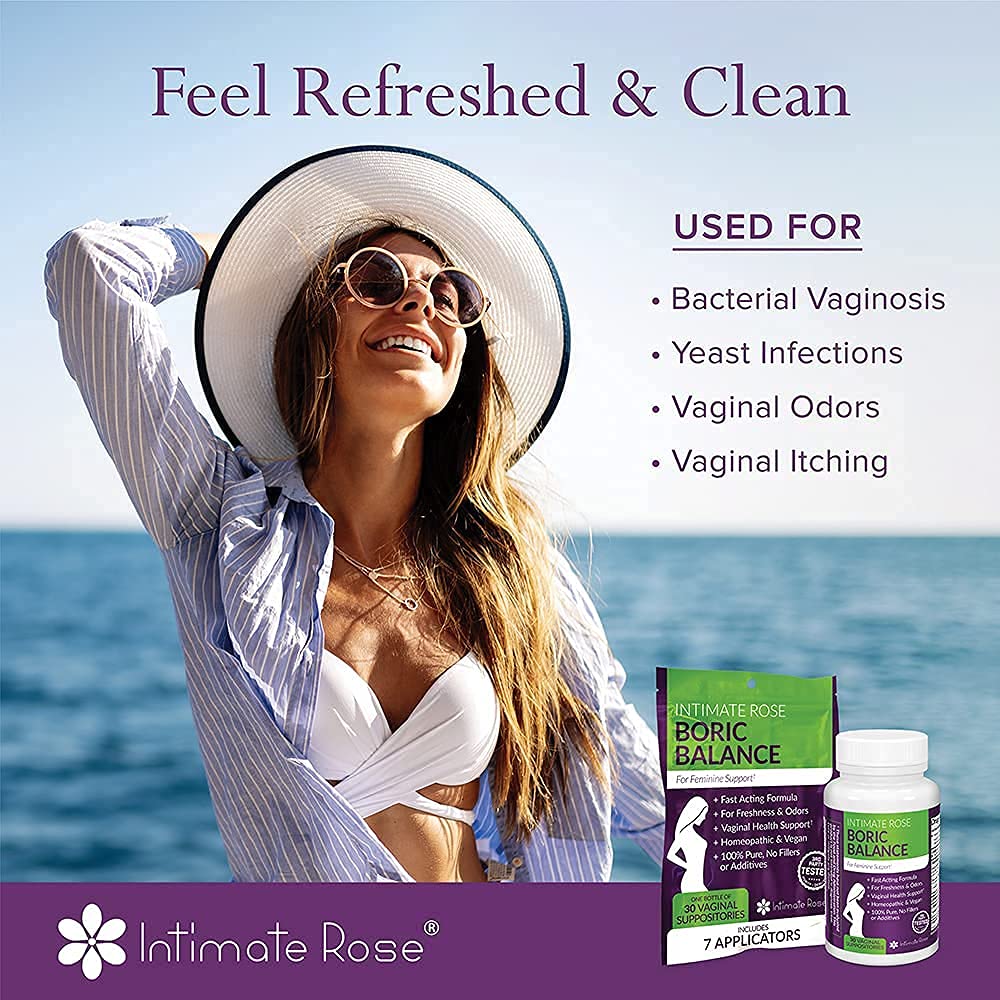 Intimate Rose Boric Acid Vaginal Suppositories - 30 Count (600mg) + 37 Applicators - Feminine Balance Intimate Rose uk supplements
