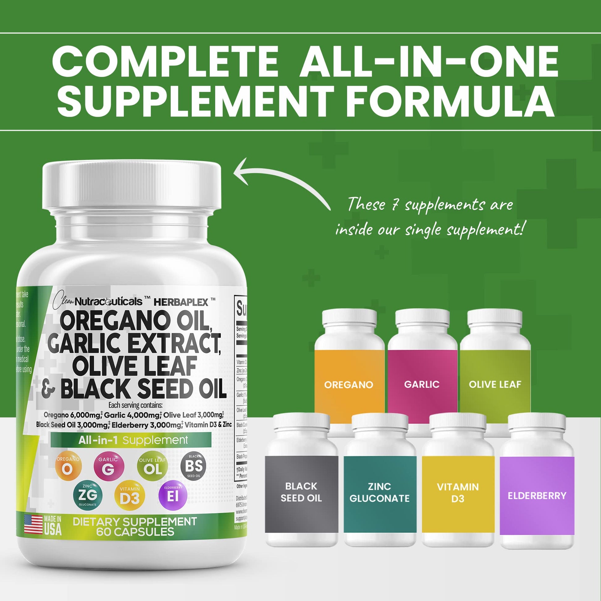 Oregano Oil 6000mg Garlic Extract 4000mg Olive Leaf 3000mg Black Seed Clean Nutraceuticals uk supplements