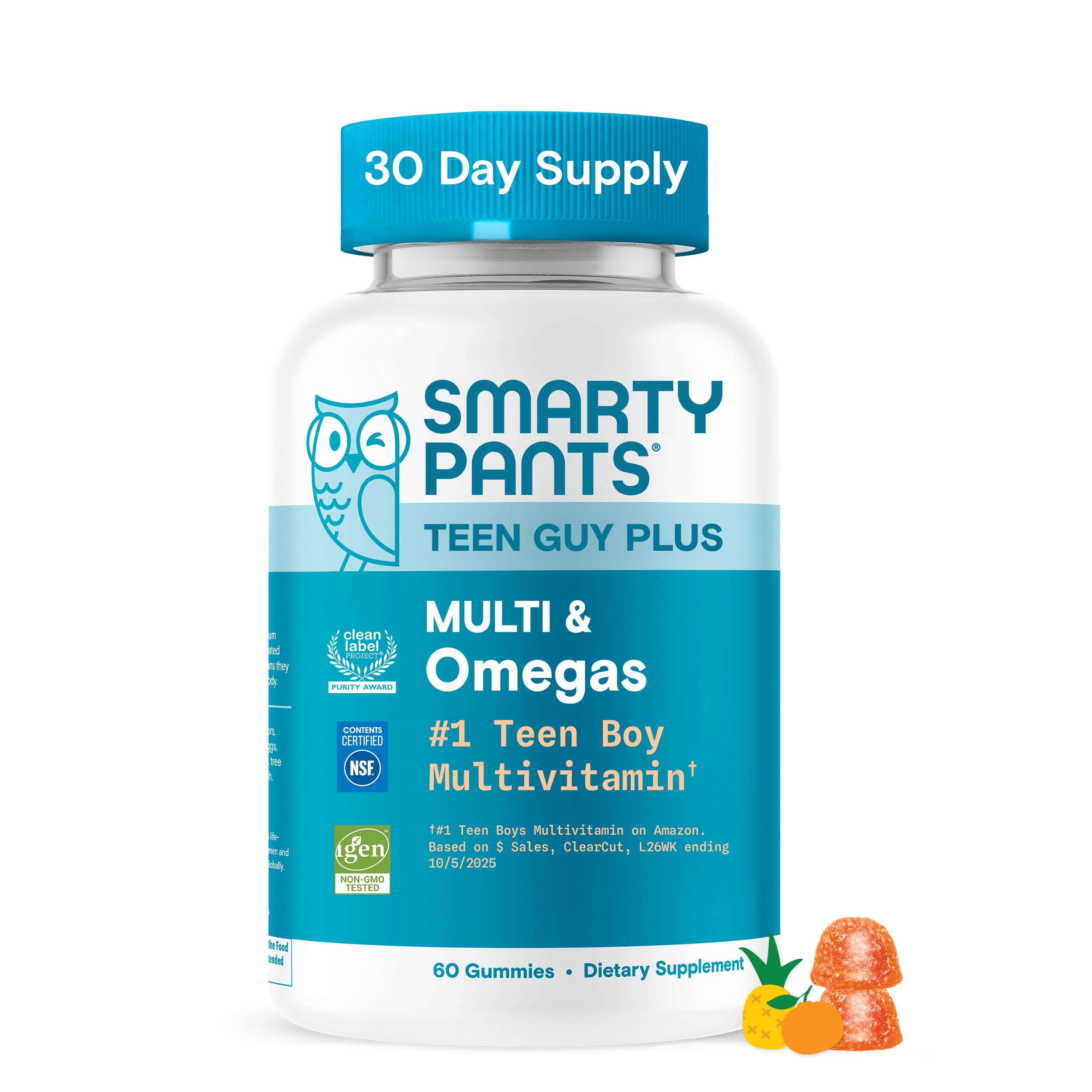 SmartyPants Teen Guy Multivitamin Gummies, Omega 3 (DHA/EPA), Vitamin D3, C, Vitamin B12, B6, A, K & Zinc, Folate, Gluten Free, Fruit Flavor, 60 Count (30 Day Supply) SmartyPants uk supplements