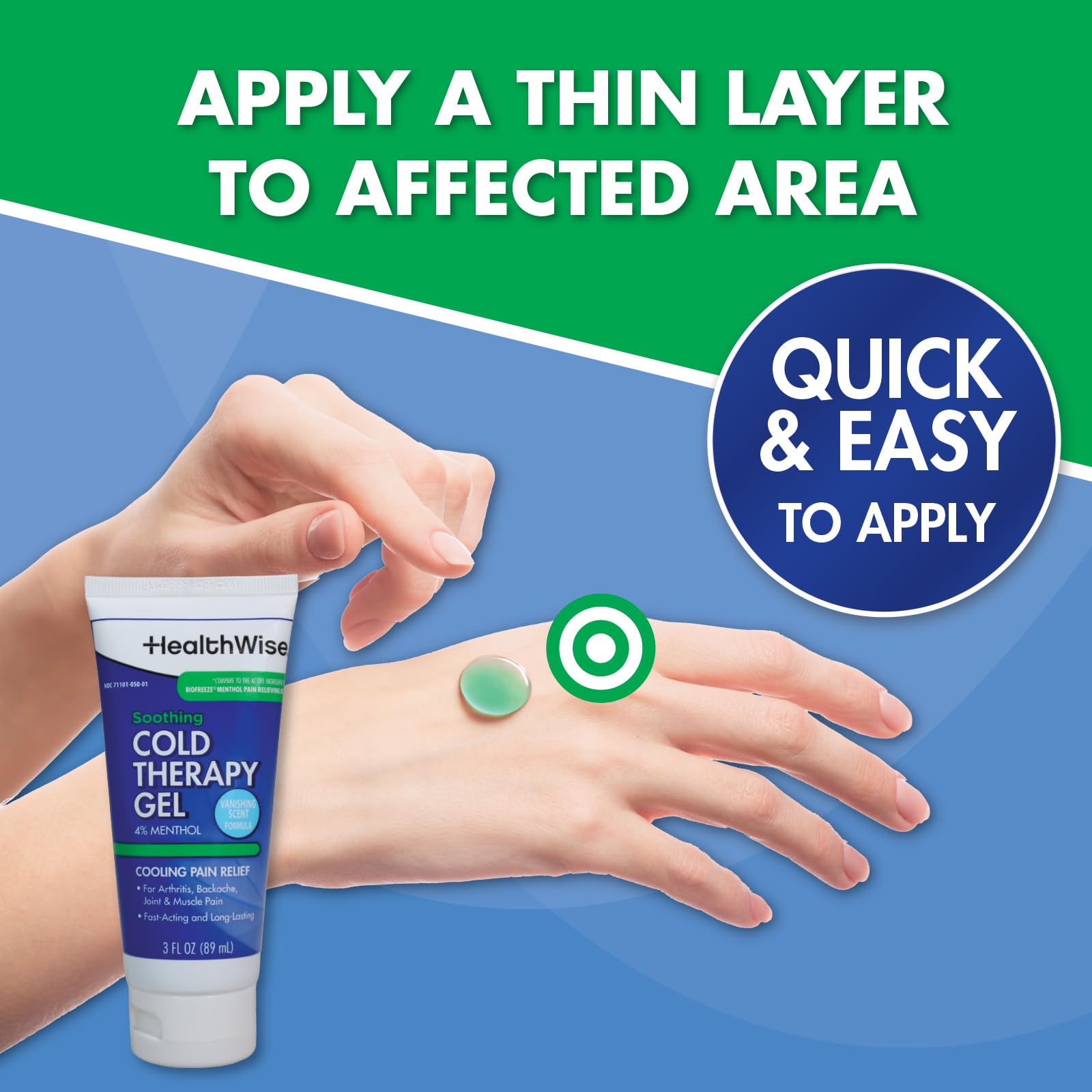HealthWise Soothing Cold Therapy Gel | 4% Menthol | Vanishing Scent | 3.0 Oz | Arthritis Pain Relief | Topical Analgesic HealthWise uk supplements