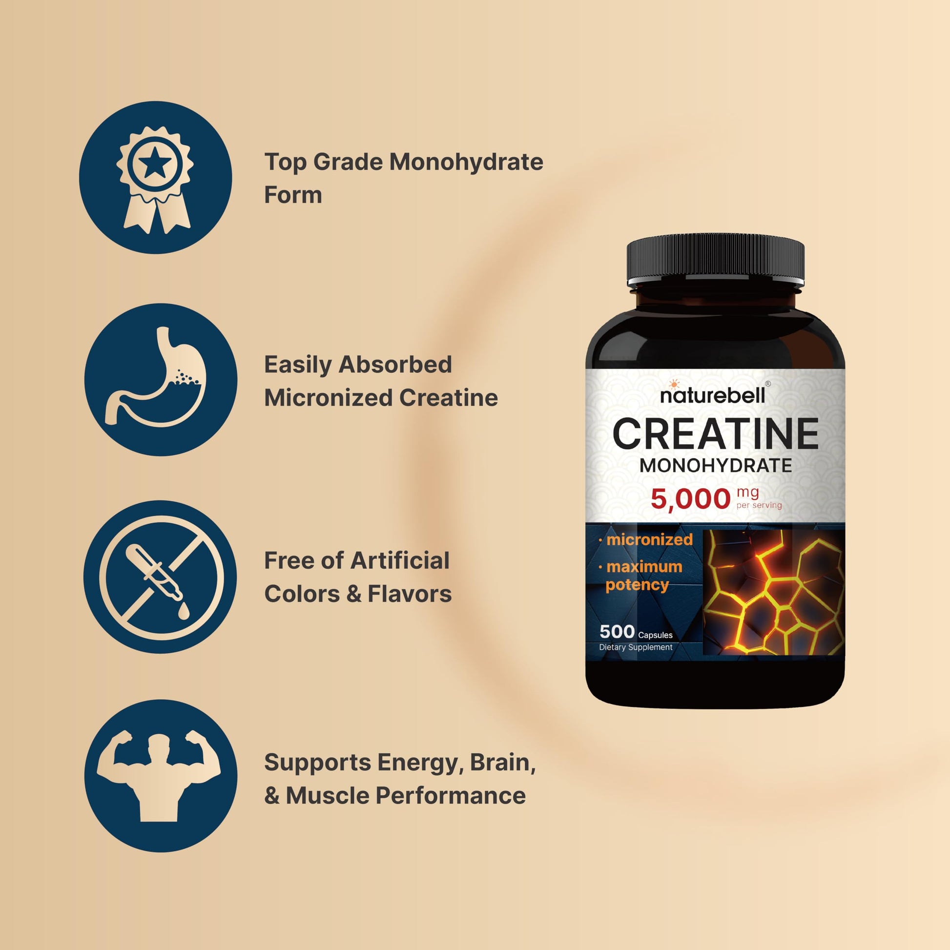 NatureBell Creatine Monohydrate Capsules 5,000mg Per Serving, 500 Count | Micronized, Unflavored Creatine Pills | Pre-Workout & Muscle Strength Support NatureBell uk supplements