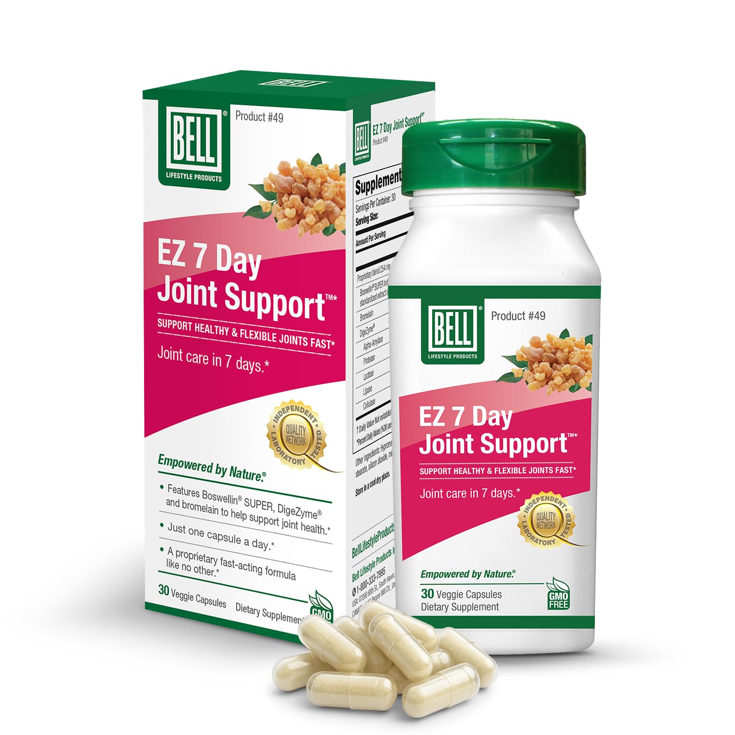 Bell EZ 7 Day Joint Support ™ -Fast-Acting, Once-Daily Joint Health Supplement – Helps Relieve Knee Pain, Swelling & Supports Muscle Recovery – Vegan – 30 Capsules Bell uk supplements