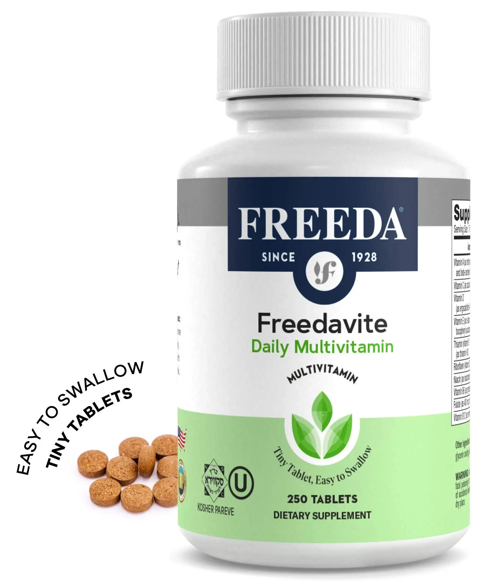 Freedavite Tiny Tablet - Moderate Multivitamin for Men and Women - Pure Vitamin A, C, D, E, B1, B2, B6, B12, Biotin, Calcium, Zinc, Iron, Magnesium FREEDA uk supplements