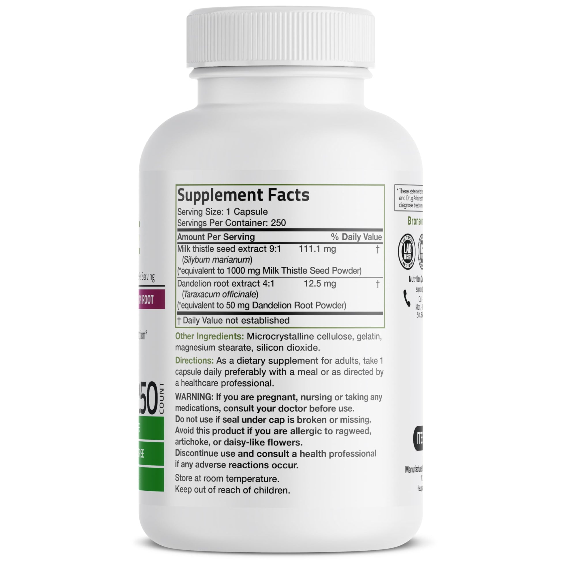 Bronson Milk Thistle Silymarin Marianum & Dandelion Root Liver Health Support Bronson uk supplements