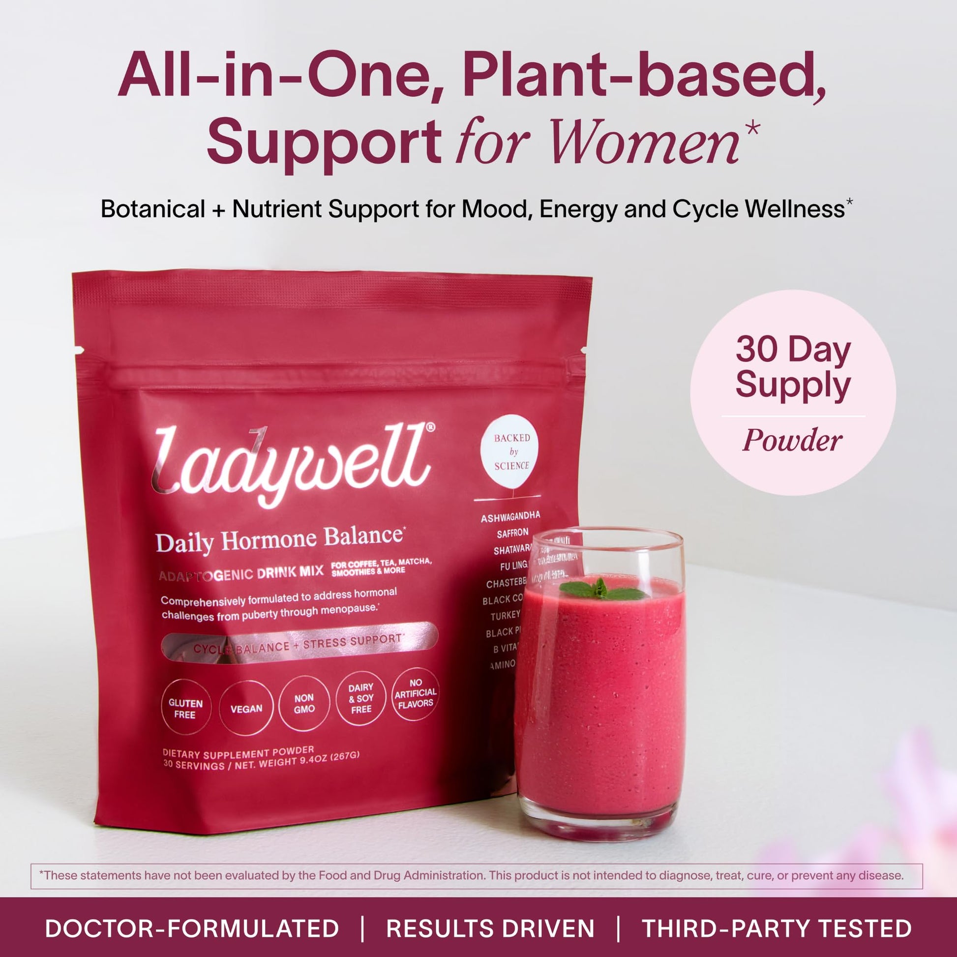 Ladywell Daily Hormone Balance Powder | Natural Cycle Support for Women | Supports Mood, Bloating, Cramps, Skin Health & Cravings with Chasteberry, B Vitamins, Ashwagandha, Saffron + | 30 Servings Ladywell uk supplements