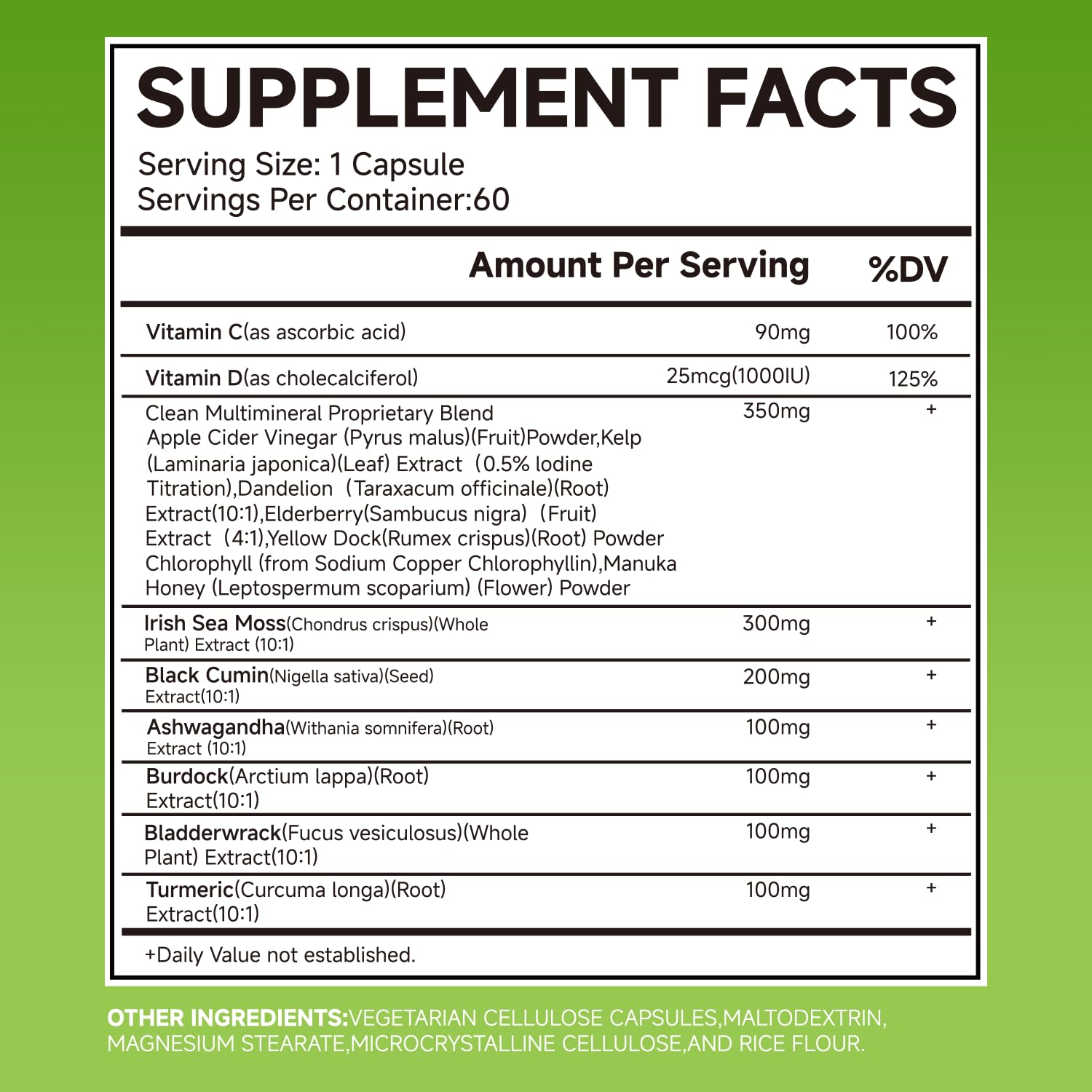 LEMON CODE Sea Moss & Black Seed Oil Capsules with Burdock & Bladderwrack & Ashwagandha, Vitamin C&D,Natural Herbal Complex for Daily Balance, Energy & Digestive Support, Vegan, Non-GMO, 60 Capsules LEMON CODE uk supplements