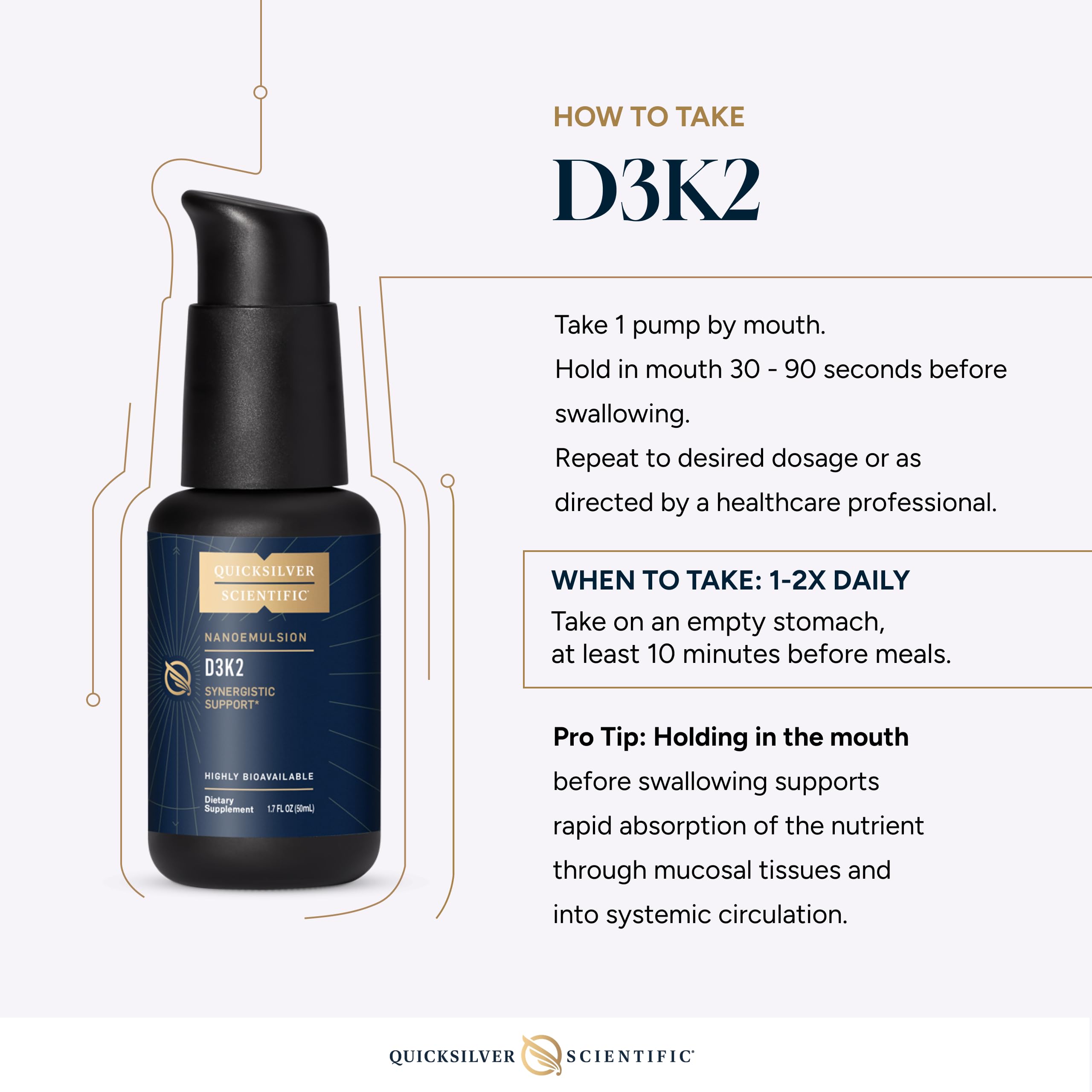 Quicksilver Scientific Nanoemulsified D3K2 - Emulsified Liquid Vitamin D3 + K2 MK7 Liposomal Supplement for Heart, Bone Health + Immune Support - Bioactive 2500IU for Enhanced Absorption (1.7oz/50ml) Quicksilver Scientific uk supplements