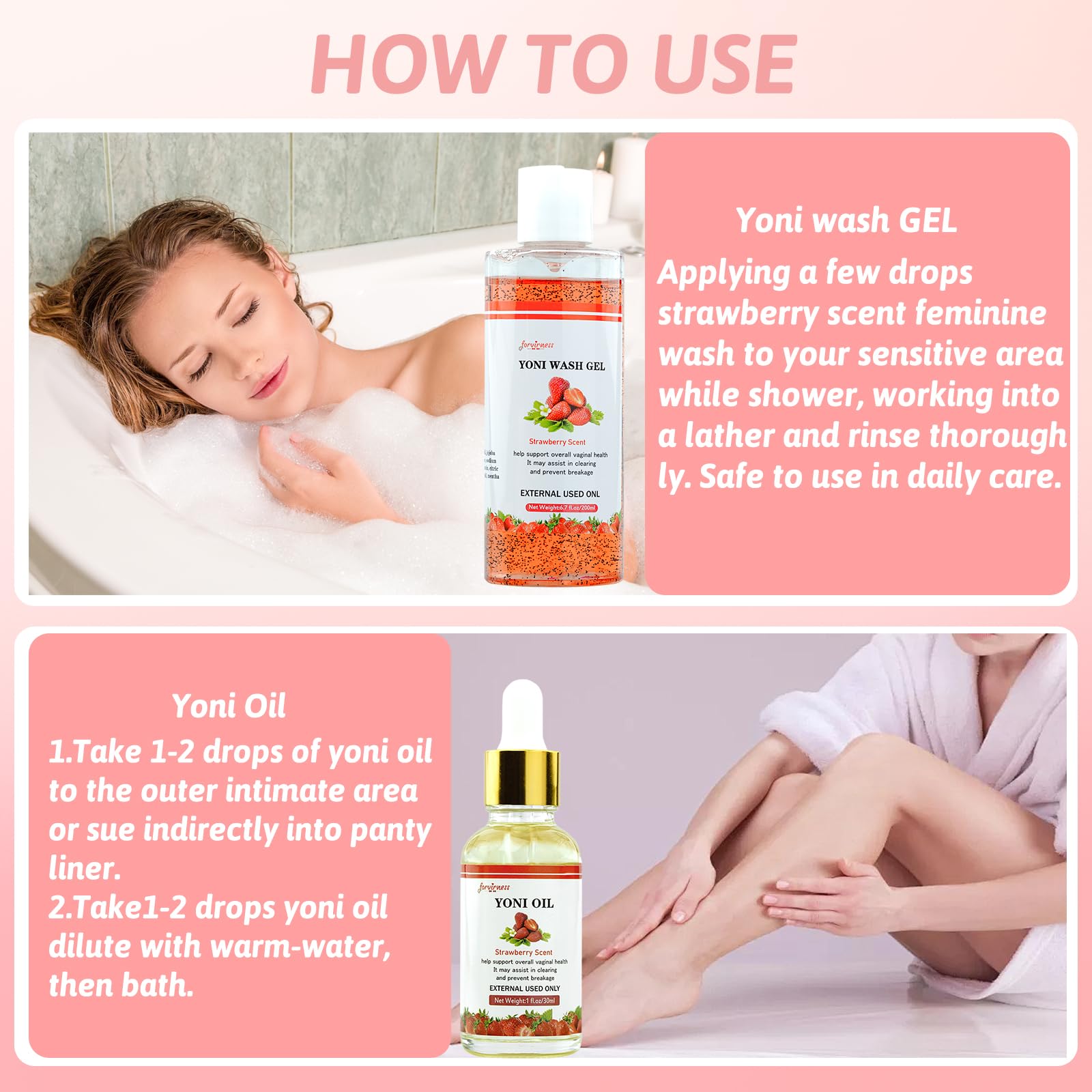 Yoni Wash Yoni Oil Yoni Bar Soap for Women PH Balance, Strawberry Body Oil, Feminine Wash forvirness uk supplements