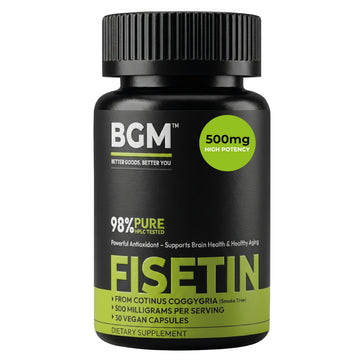 BGM Fisetin 500mg Supplement | Smoke Tree Extract (Cotinus coggygria) | 98% Pure Senolytic Antioxidant | Vegan Capsules | Supports Brain Health & Healthy Aging BGM Better Goods, Better You uk supplements