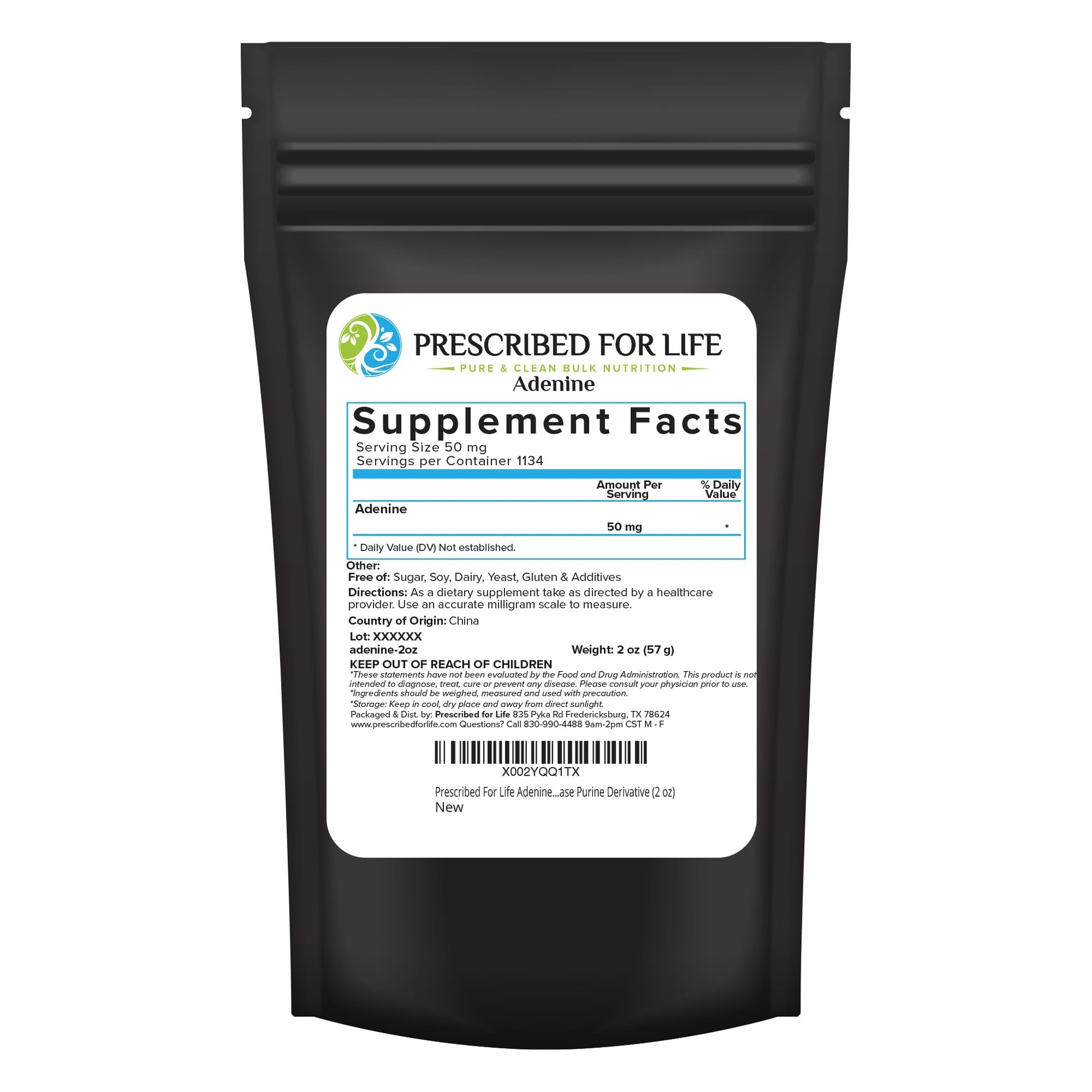 Prescribed For Life Adenine Powder, Vitamin B4 Adenine Supplement, A Nucleobase Purine Derivative (56g) Prescribed For Life uk supplements
