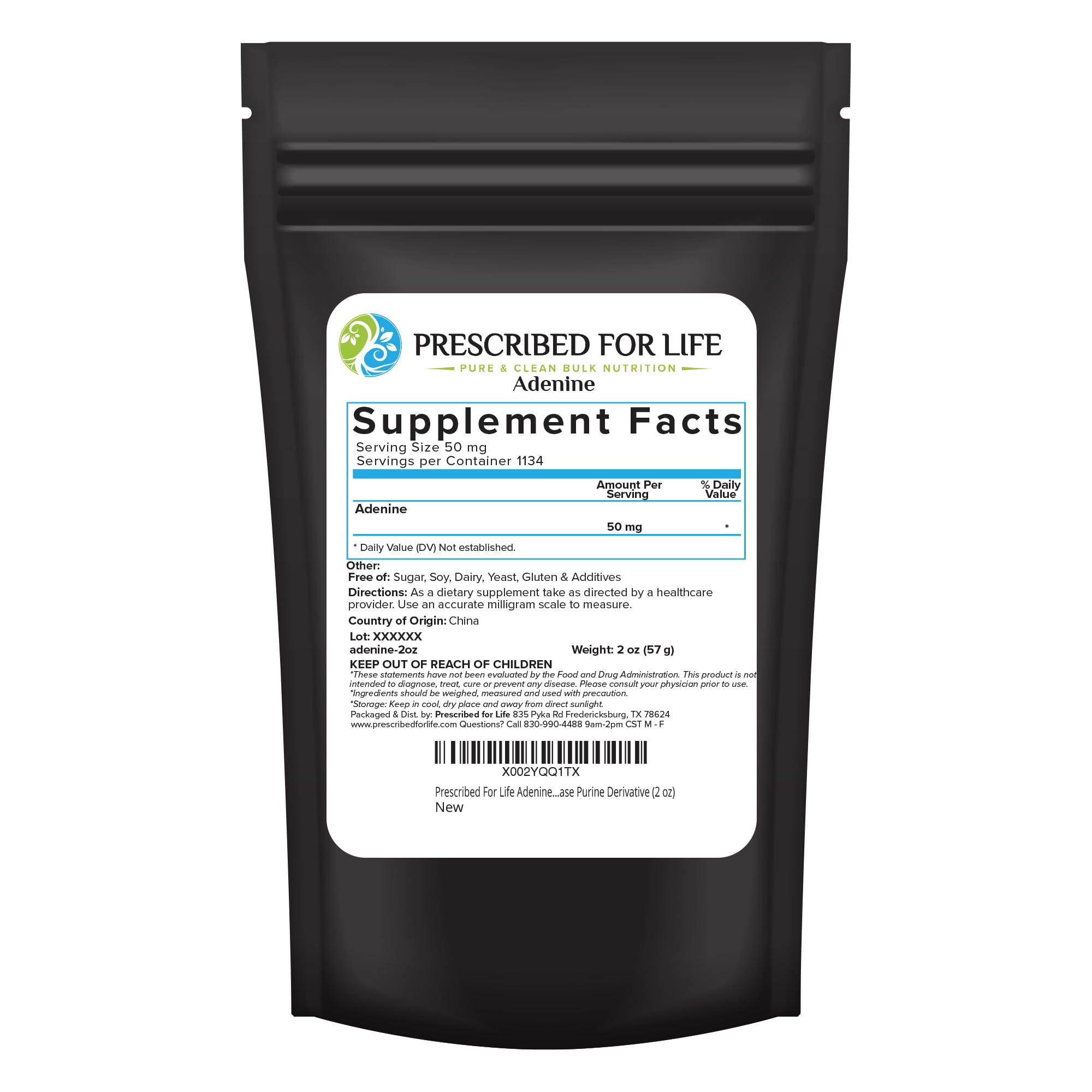Prescribed For Life Adenine Powder, Vitamin B4 Adenine Supplement, A Nucleobase Purine Derivative (56g) Prescribed For Life uk supplements