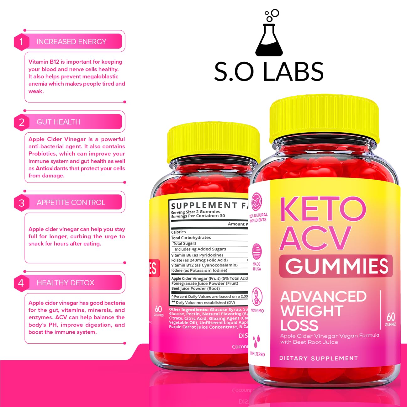 Keto ACV Gummies Advanced Weight Loss, ACV Supplement Work Fast Women Plus Men (2 Pack) S.O Labs uk supplements