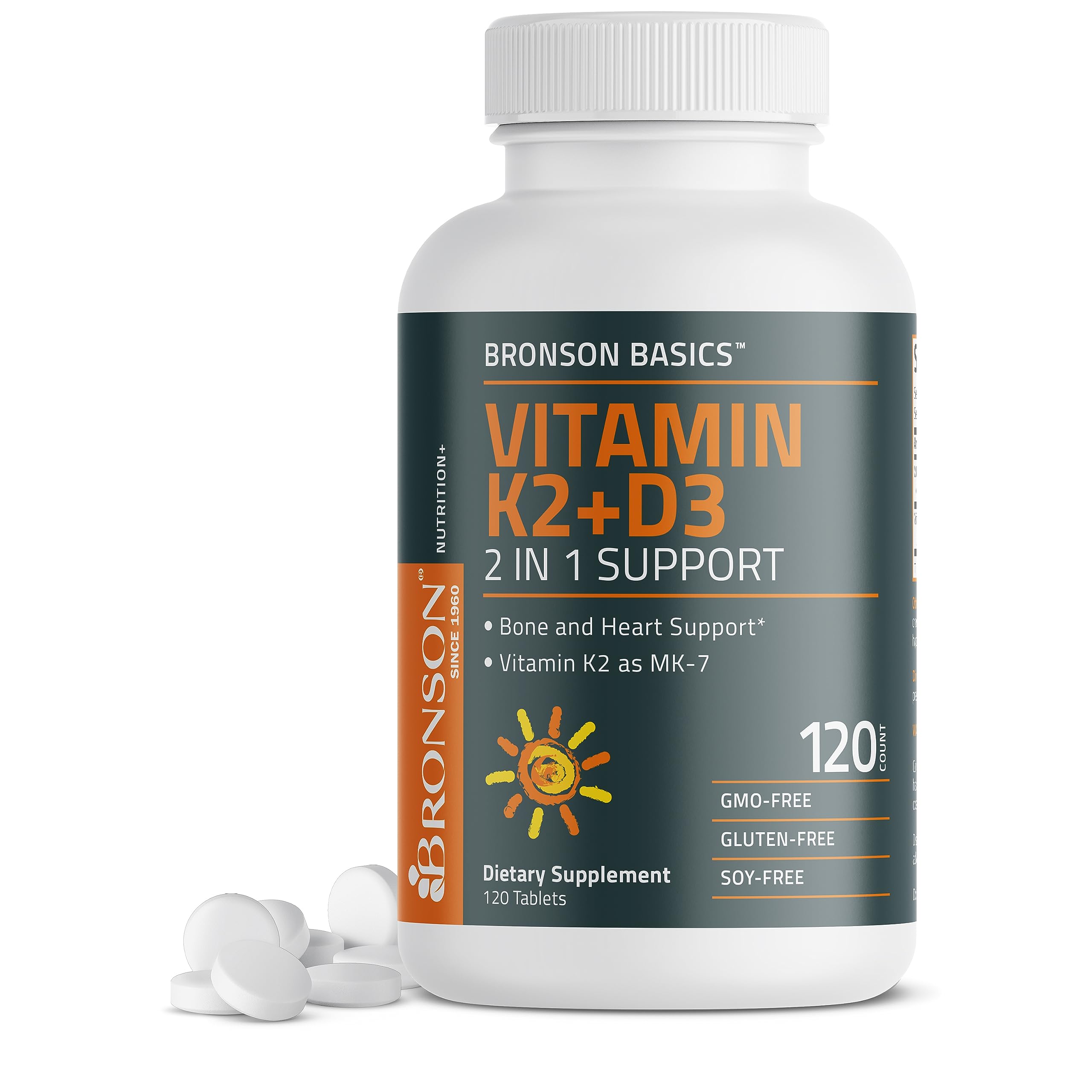 Bronson Basics Vitamin K2 D3 (MK7) Supplement Non-GMO Formula 5000IU (125 mcg) Bronson uk supplements