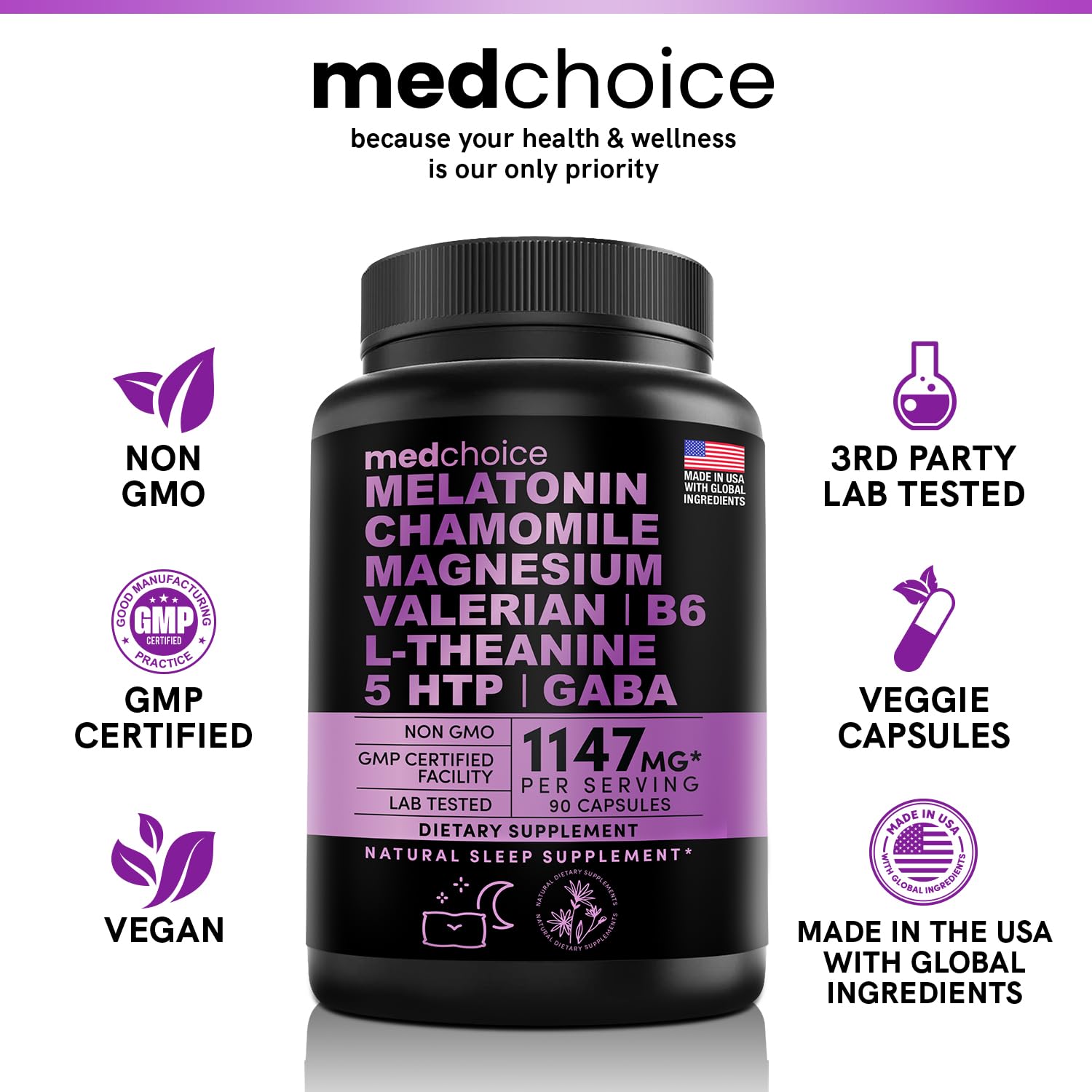 10-in-1 Melatonin Capsules - Melatonin 5mg Natural Sleep Aid for Adults MEDCHOICE uk supplements