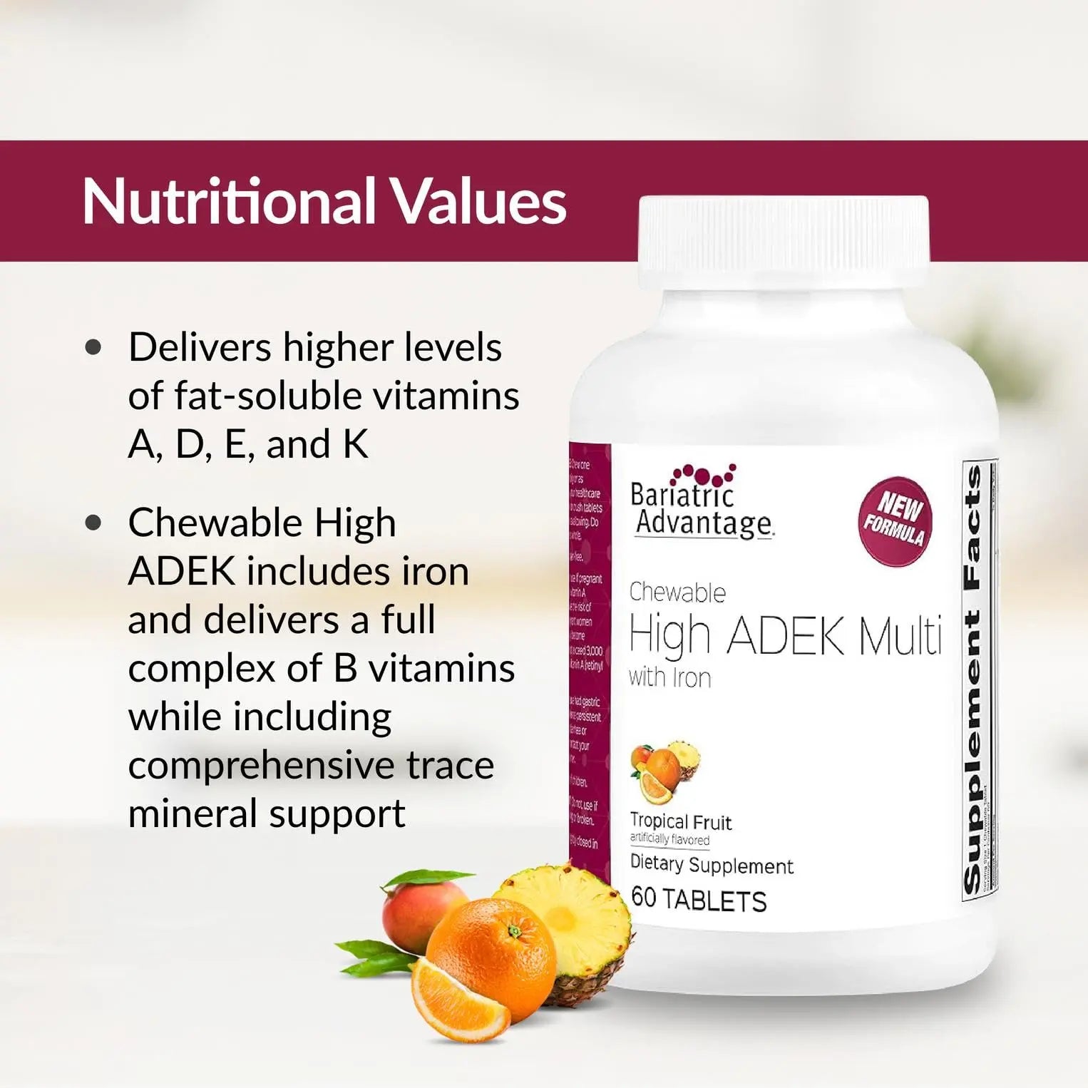 Bariatric Advantage Chewable High ADEK with Iron - for Bariatric Patients - High Potency Vitamin A, D, E & K - Includes B-Vitamins Bariatric Advantage uk supplements