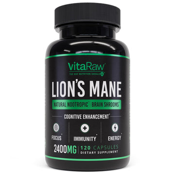 VitaRaw Organic Lions Mane Supplement Capsules 2400 mg - Powerful Nootropic - Helps Maintain Memory, Energy, and Mental Clarity - Vegan Brain Booster Focus Pills - Real Lion's Mane Supplement VitaRaw uk supplements