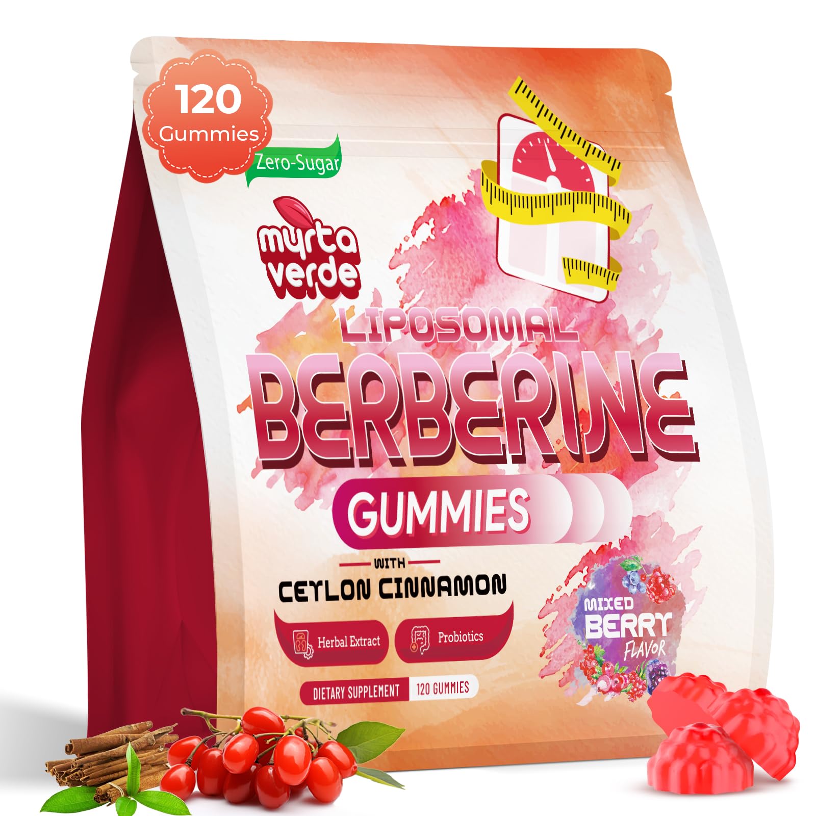 2000mg Liposomal Berberine Supplement Gummies | High Potency Berberine HCI Activates AMPK with Ceylon Cinnamon | Advanced Absorption | Zero Sugar Mixed-Berry | 120 Count Myrtaverde uk supplements