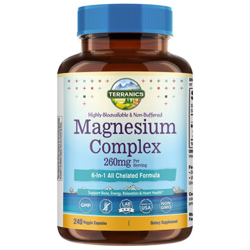 Terranics Magnesium Complex, 6-in-1, High Absorption, Glycinate, Citrate, Aspartate, Gluconate, Calmness, Heart, Bone, 240 Capsules, Non-Buffered Terranics uk supplements