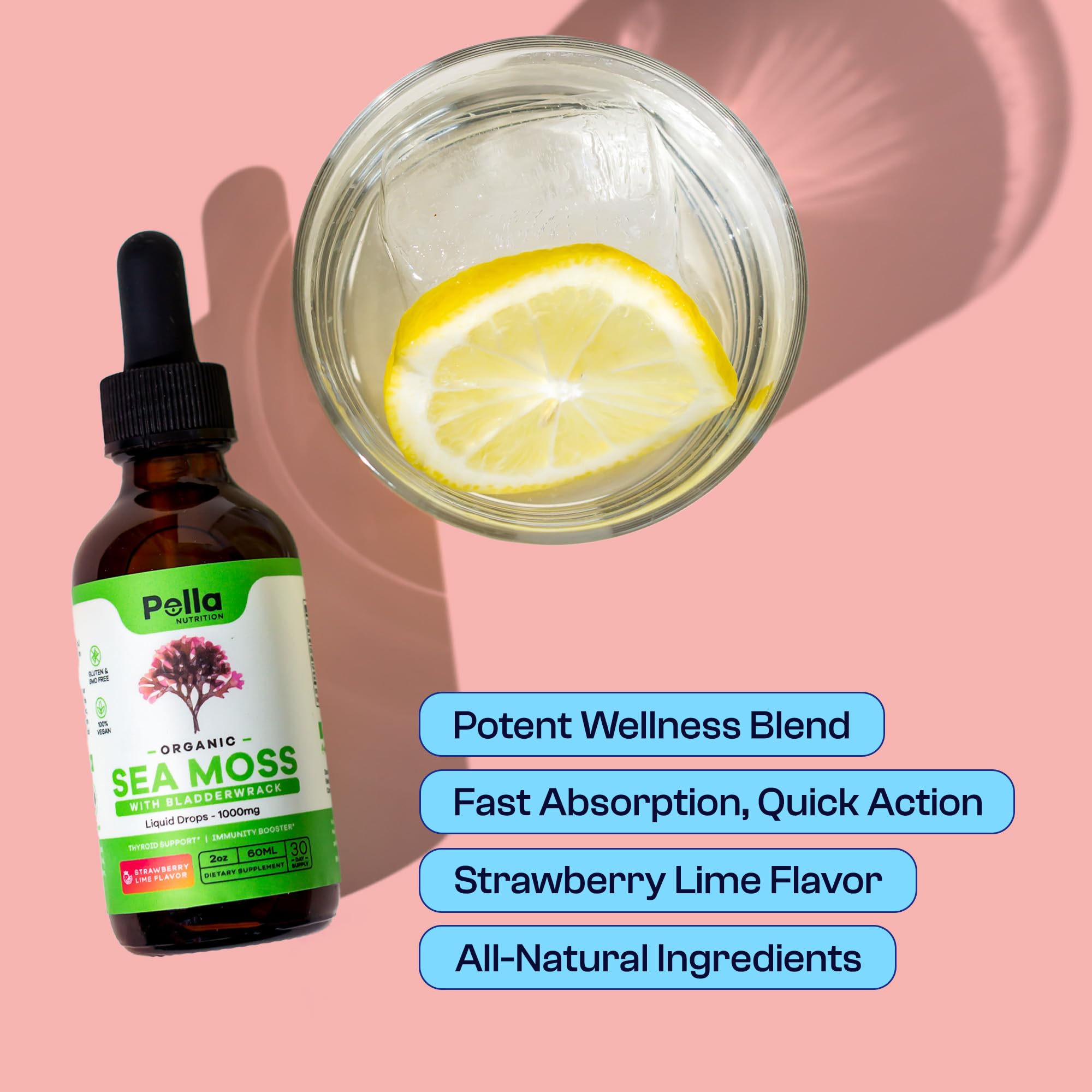 Organic Sea Moss Drops - 1000mg Irish Sea Moss - 4X Stronger than Sea Moss Gel Pella Nutrition uk supplements