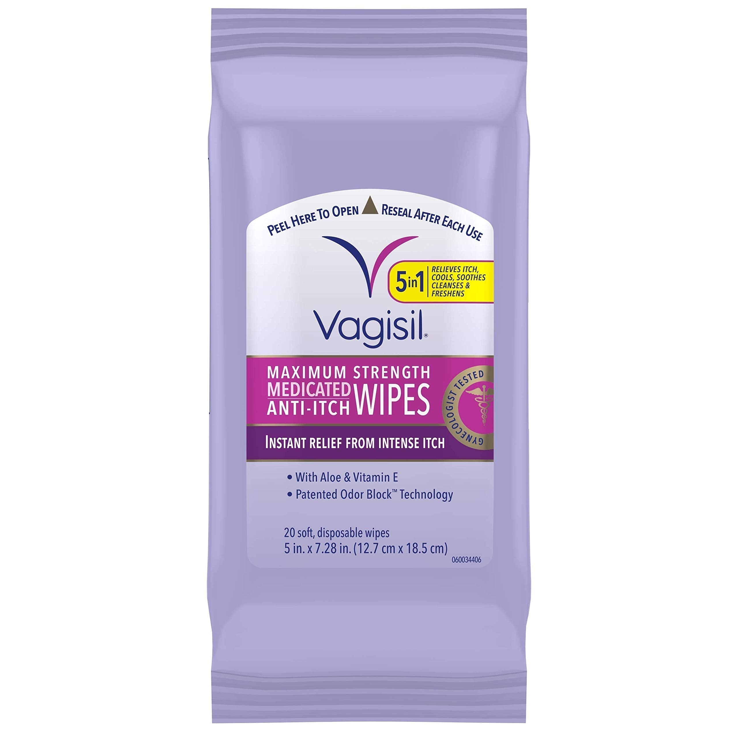 Vagisil Wipes, Anti-Itch Medicated Feminine Vaginal Wipes, Maximum Strength, Instant Relief, 20 Wipes Vagisil uk supplements