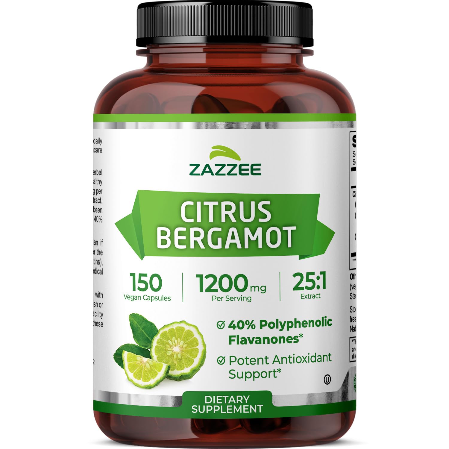 Zazzee Citrus Bergamot 25:1 Extract, 1200 mg Per Serving, 40% Polyphenolic Flavanones, 150 Vegan Capsules, 5 Month Supply, Citrus Bergamia, Antioxidant Support, Certified Kosher, Non-GMO, Made in USA Zazzee uk supplements