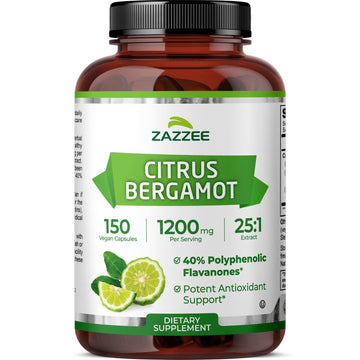 Zazzee Citrus Bergamot 25:1 Extract, 1200 mg Per Serving, 40% Polyphenolic Flavanones, 150 Vegan Capsules, 5 Month Supply, Citrus Bergamia, Antioxidant Support, Certified Kosher, Non-GMO, Made in USA Zazzee uk supplements