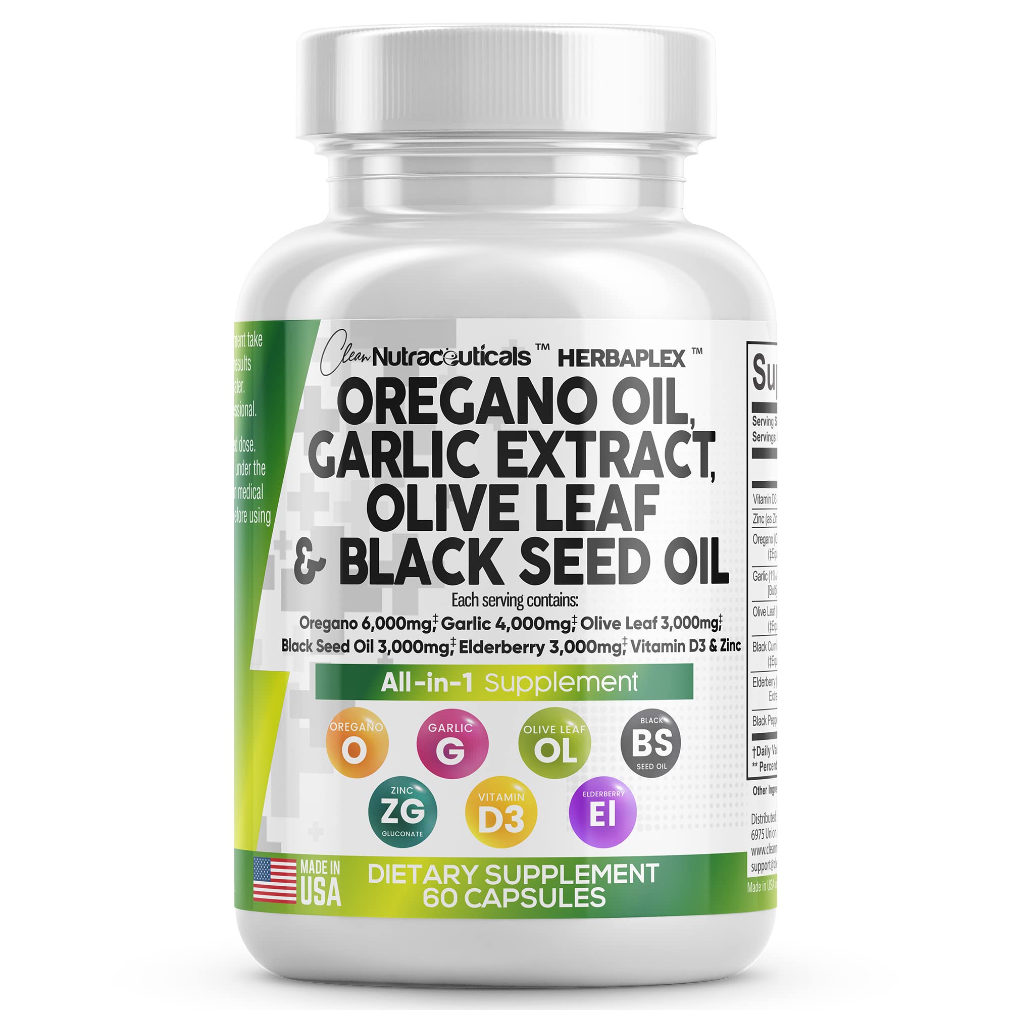 Oregano Oil 6000mg Garlic Extract 4000mg Olive Leaf 3000mg Black Seed Clean Nutraceuticals uk supplements