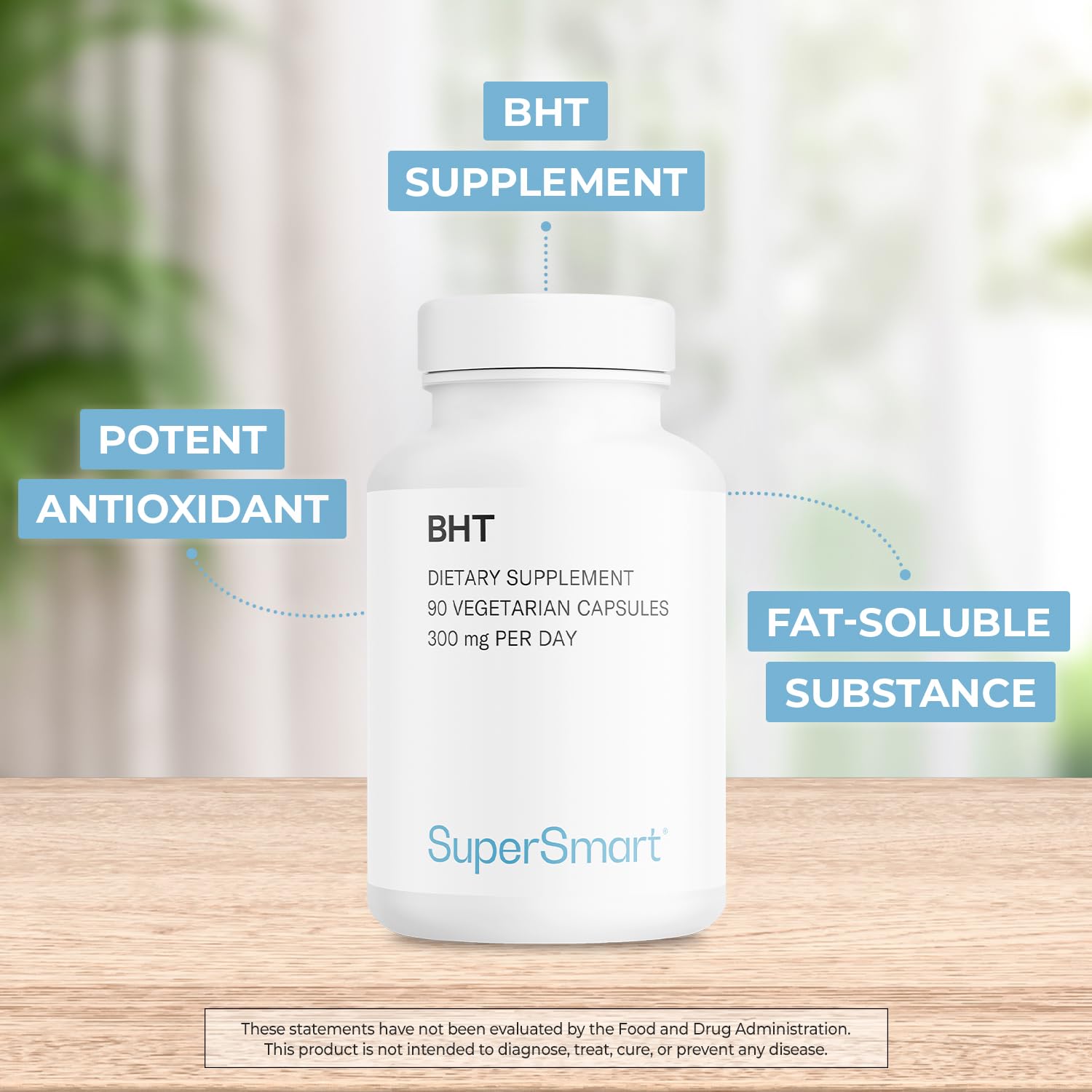 Supersmart - BHT Supplement 300mg per Day - Butylated Hydroxytoluene | Non-GMO & Gluten Free - 90 Vegetarian Capsules Supersmart uk supplements