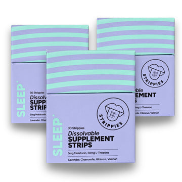 STRIPPIES Dissolvable Sleep Strips – Fast-Acting Melatonin 5mg with L-Theanine, Lavender, Chamomile, Hibiscus & Valerian – Natural Cranberry Flavor – 90 Strips STRIPPIES uk supplements