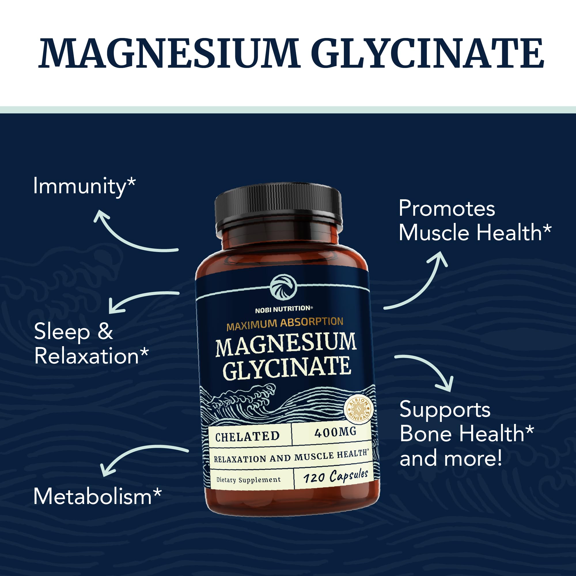 Magnesium Bisglycinate 400mg | Chelated Bisglycinate for Muscle Relaxation, Bones Nobi Nutrition uk supplements