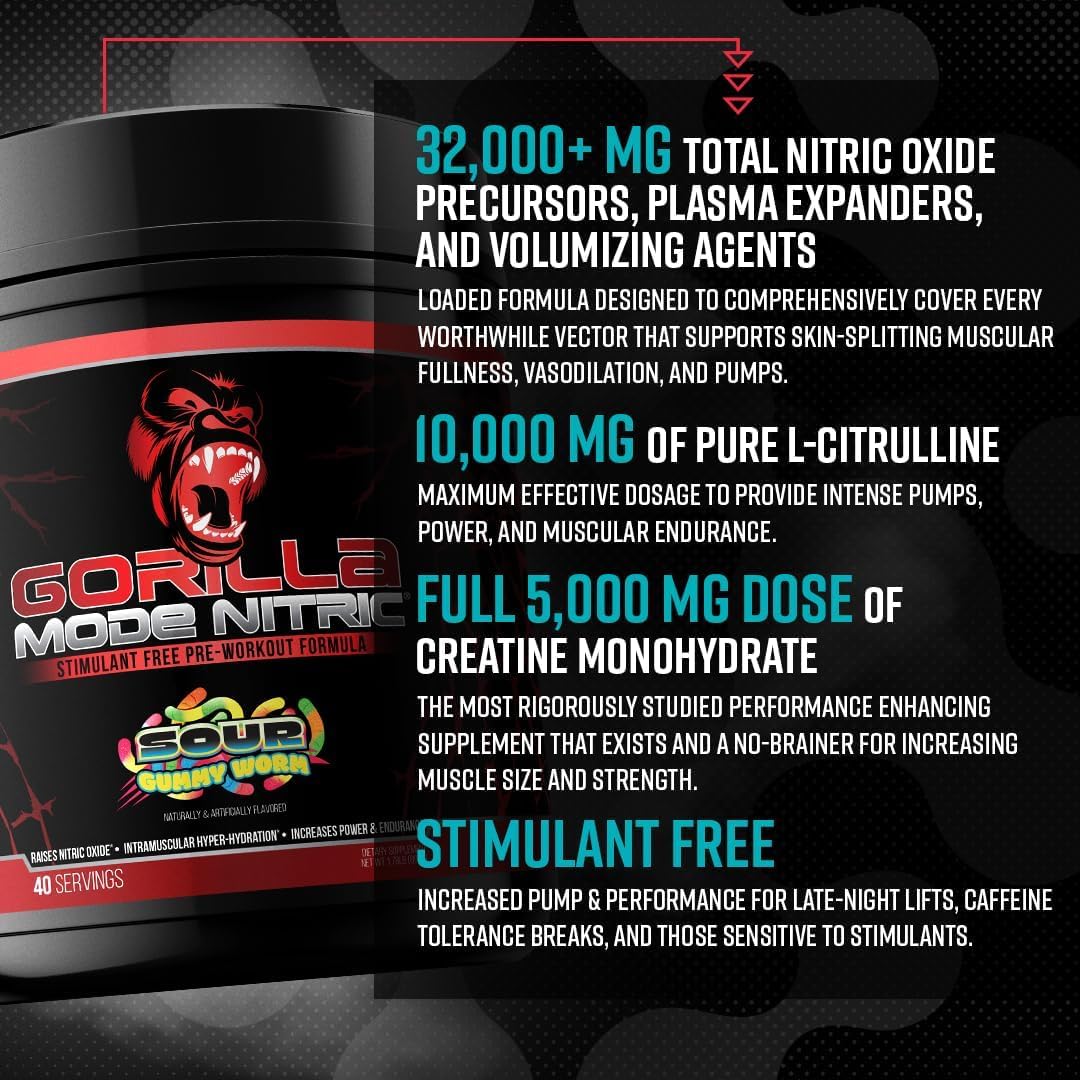 Gorilla Mode Nitric Upgraded Stimulant Free Pre-Workout – Best Tasting and Most Effective Stimulant Free Pre-Workout/Massive Pumps · Vasodilation · Power / 768 Grams (Rocket Frost) Gorilla Mind uk supplements