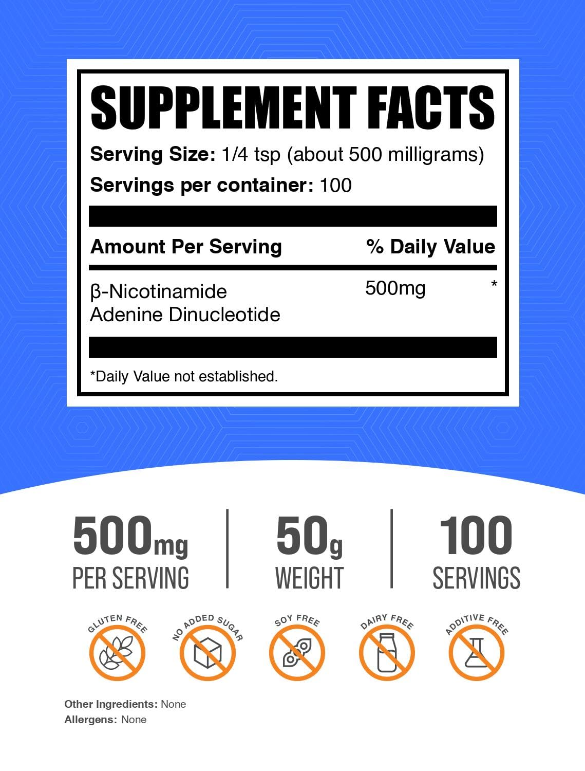 BulkSupplements.com NAD Powder - Nicotinamide Adenine Dinucleotide, NAD Supplement 500mg - for Energy Support, Pure & Gluten Free, 500mg per Serving, 50g (1.8 oz) (Pack of 1) BulkSupplements uk supplements