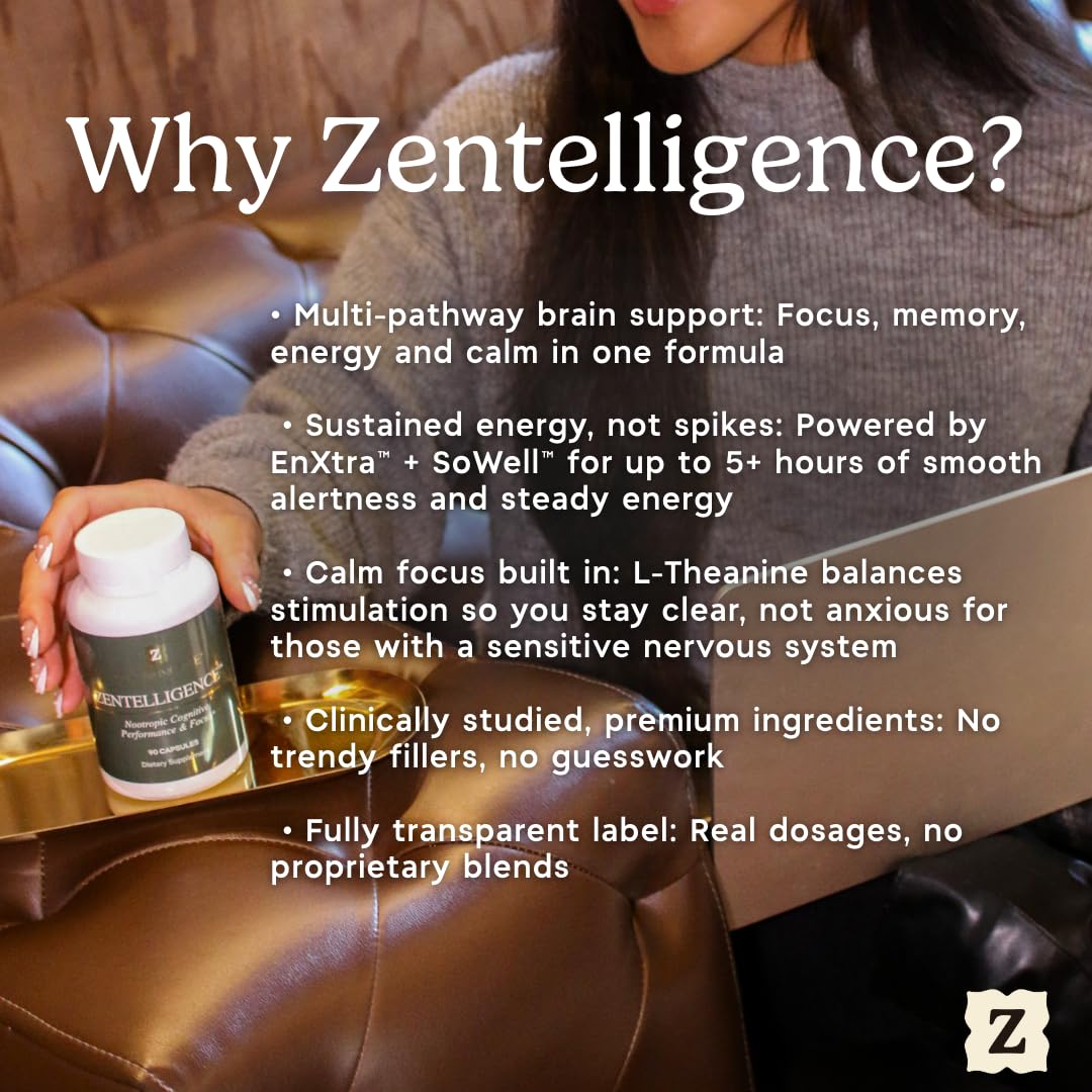 Zen Principle Zentelligence™ Focus Nootropic Supplement for Students & Professionals | Energy, Memory & Stress Support | Jitter-Free Formula with L-Theanine, Ginkgo Biloba, Huperzine A. 90 Capsules Zen Principle uk supplements