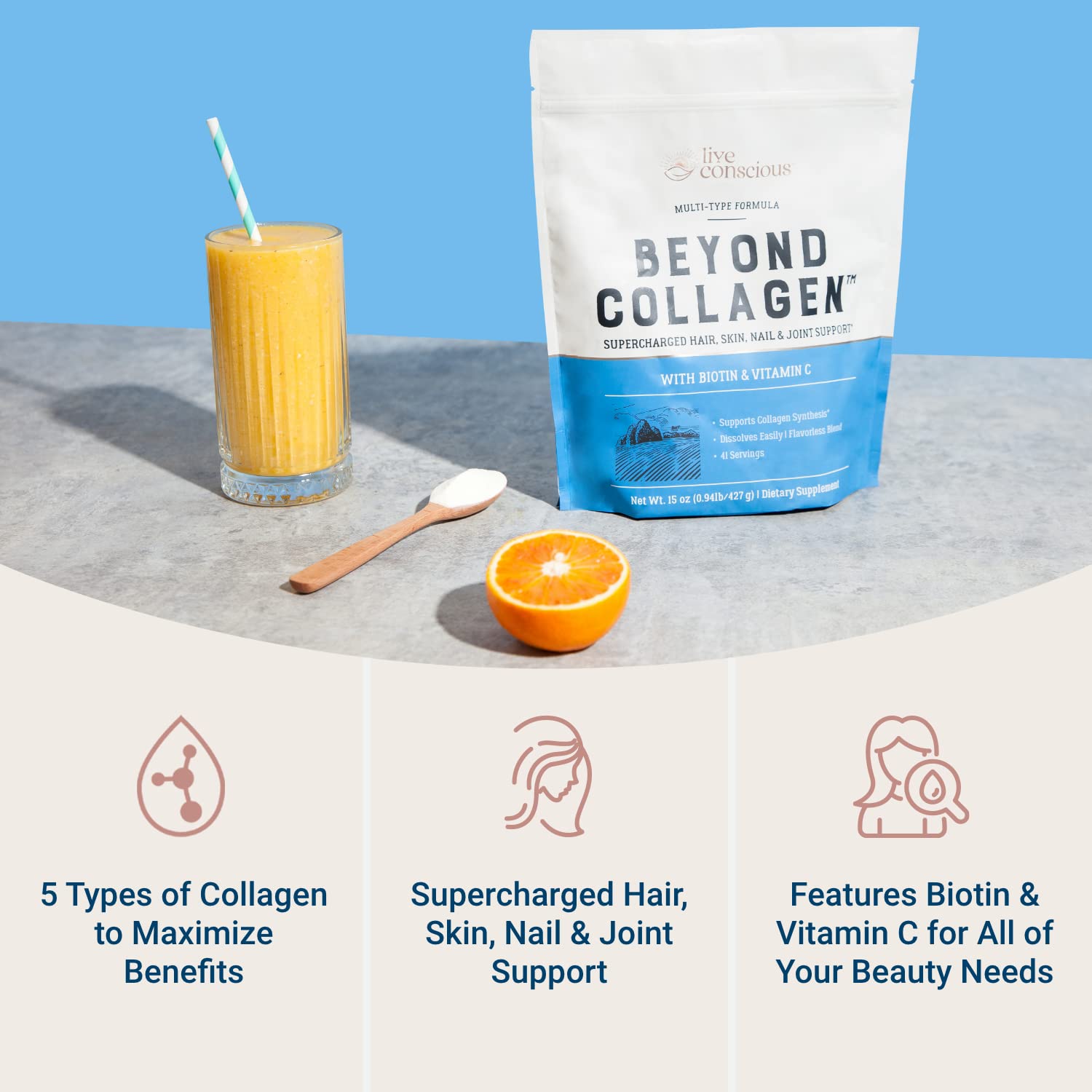 Live Conscious Beyond Collagen Multi Collagen Powder for Women w/Types I, II, III, V & X Live Conscious uk supplements