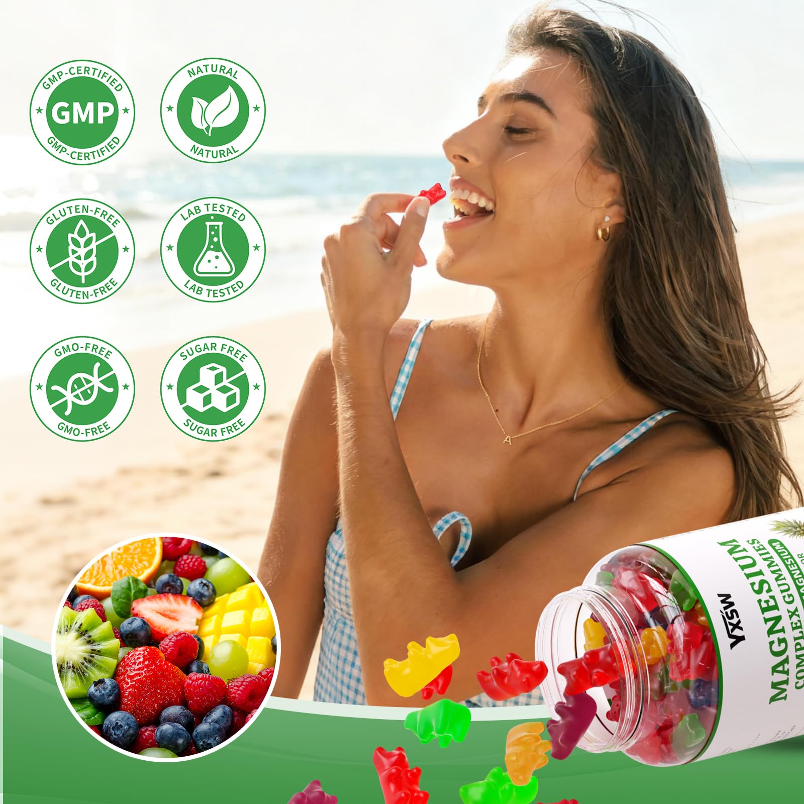 Magnesium Complex Gummies 8 Elemental 1000mg - Magnesium Glycinate, Citrate, Malate, Taurate, Supports Bones, Muscle, Nerve Health, for Women & Men, Vegan Non-GMO, Mixed Flavors, 60 Count YXSW uk supplements