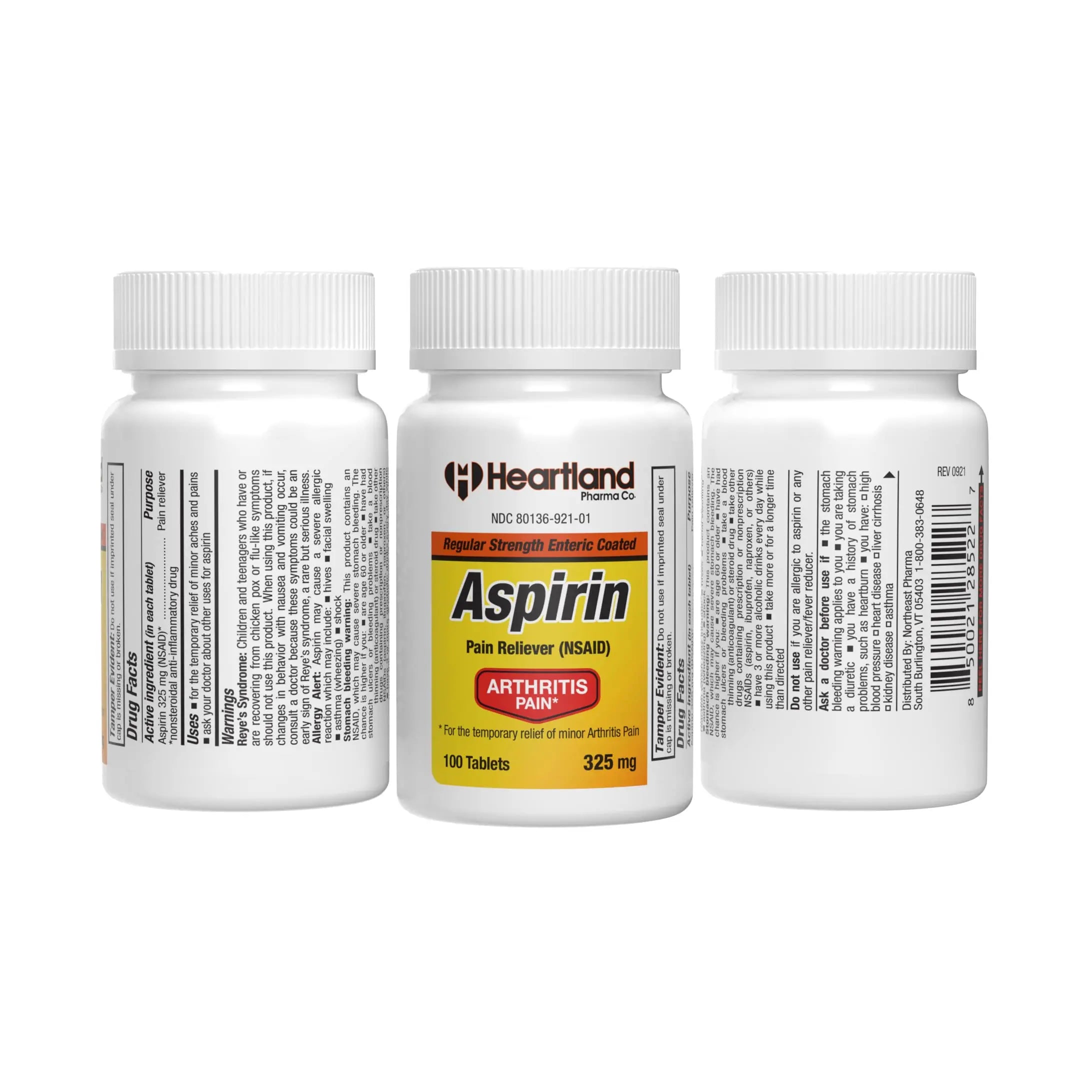 Heartland Pharma Aspirin 325mg Enteric Coated Tablets | Original Strength NSAID Pain Reliever & Fever Reducer | Joint Pain Relief for Arthritis | Child-Resistant Safety Cap | Made in USA | 100 Count Heartland Pharma uk supplements