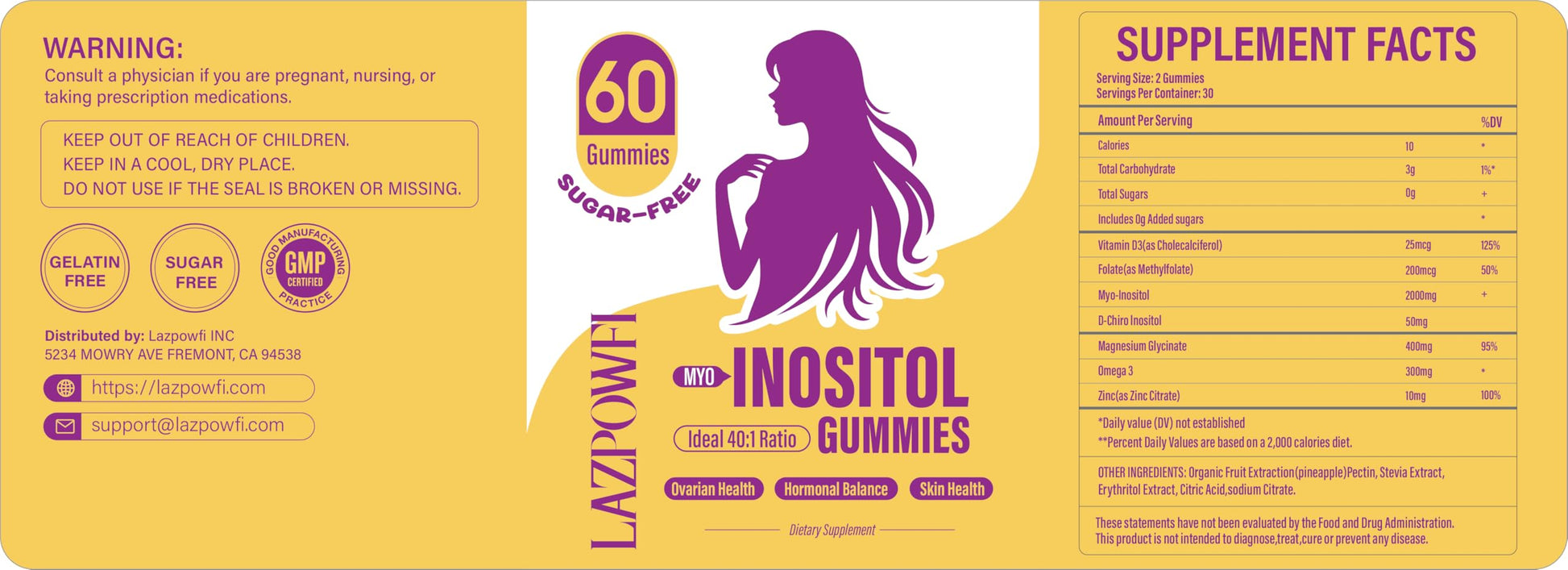 Lazpowfi Myo-Inositol & D-Chiro Inositol,Inositol Gummies with Vitamin D3, Magnesium Glycinate, Omega-3, Folate & Zinc, Inositol Supplement Menstrual Cycle for Women-40:1 Ratio-30 Day Supply Lazpowfi uk supplements