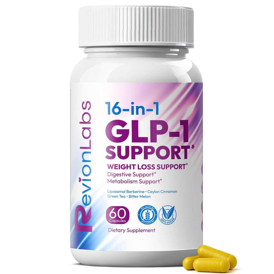 Revion LABS GLP-1 Support Weight Loss Supplement - Natural Appetite Suppressant for Women Men - Berberine Support Activate Hunger Control Curb Cravings Boost Metabolism Fat Burn & Gut Health Revion LABS uk supplements
