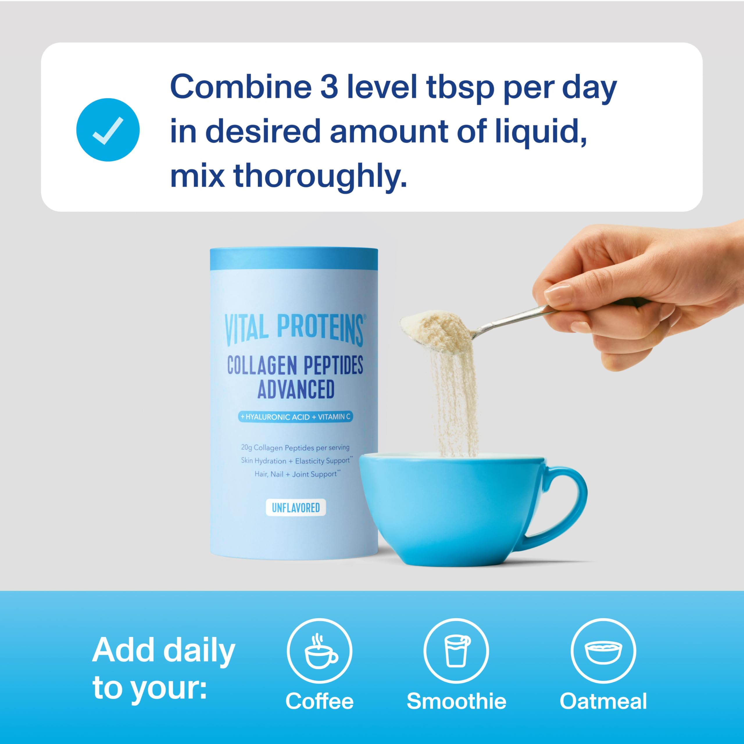 Vital Proteins Collagen Peptides Powder Advanced with Hyaluronic Acid & Vitamin C, Collagen Supplements, Unflavored, 12 Servings Vital Proteins uk supplements