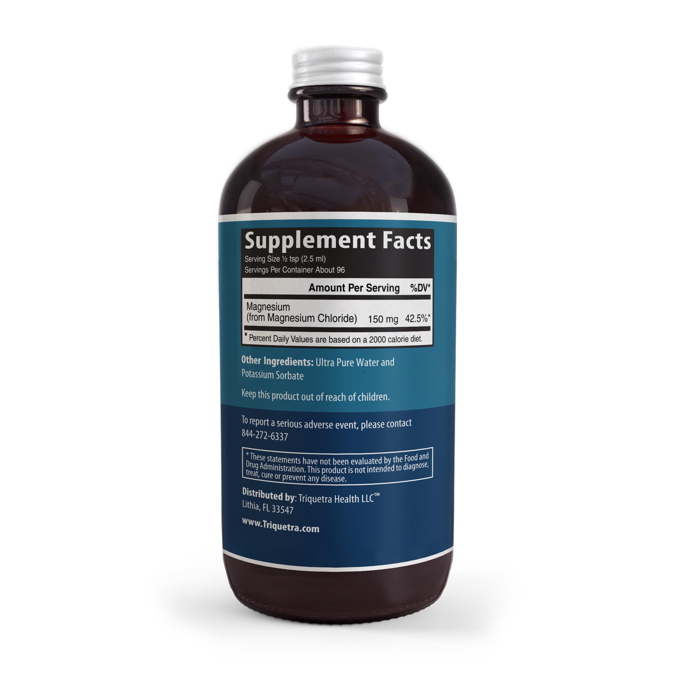 Liquid Magnesium | 8 oz - Ionic Magnesium Chloride, Highest & Fastest Absorption - Calm Mood, Sleep, Muscle Cramps & Spasms, Natural Laxative – Vegan, Glass Bottle (96 Servings) Triquetra Health uk supplements