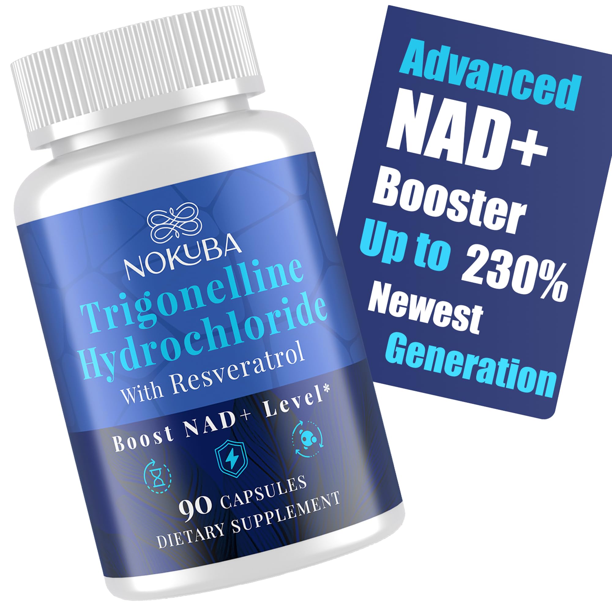 Nokuba NAD Supplement - NMNH Alternative with Trigonelline HCL 500mg & Resveratrol - NAD+ Precursors Plant Extraction - Support Cellular Energy & Healthy Aging & Brain for Women & Men - 90 Capsules Nokuba uk supplements