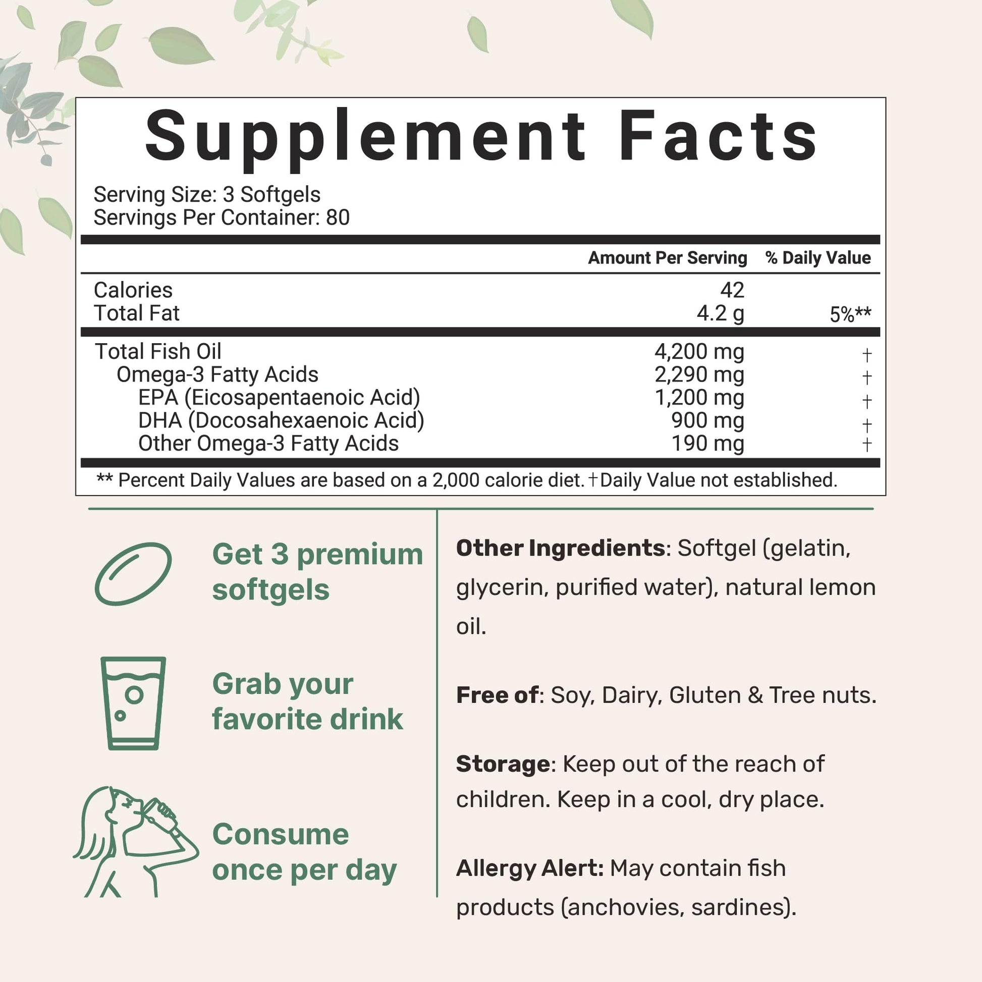 Triple Strength Omega 3 Fish Oil Supplements 4200mg Per Serving, 240 Softgels Micro Ingredients uk supplements