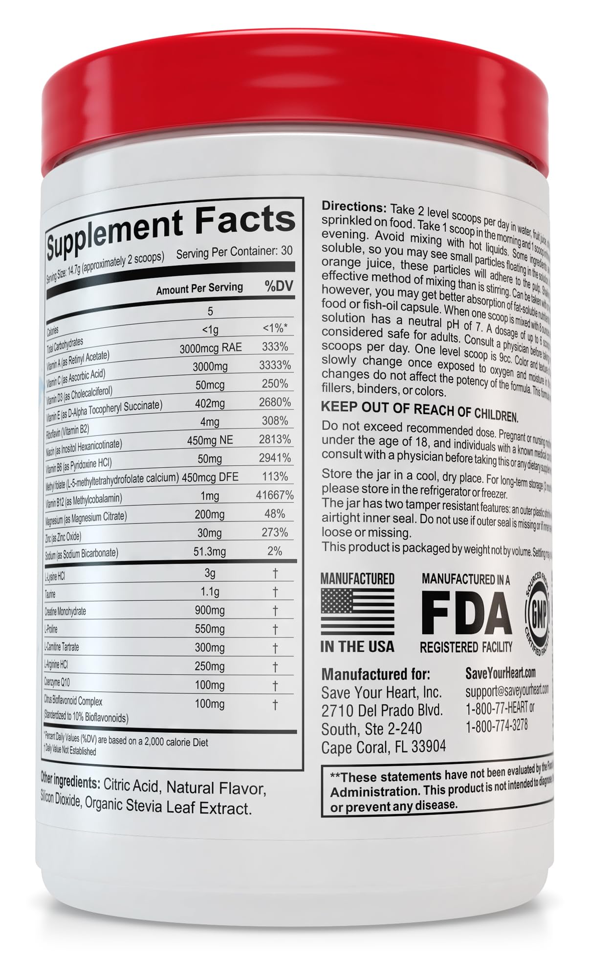 SAVE YOUR HEART Cardio Heart Health Powder Supplement - The Pauling Therapy Essentials Formula (PTEF) Healthy Vitamin C, B-12, L-Lysine, L-Arginine, Magnesium, Zinc + Vitamins, Minerals & Antioxidants SAVE YOUR HEART uk supplements