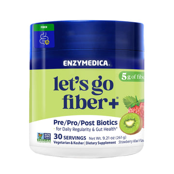 Enzymedica, Let’s Go Fiber+ Strawberry & Kiwi, Prebiotics & Probiotics, Postbiotic, Soluble Fiber for Gut Health, Regularity, Powder for Men & Women, Sugar-Free, 30 Servings Enzymedica uk supplements