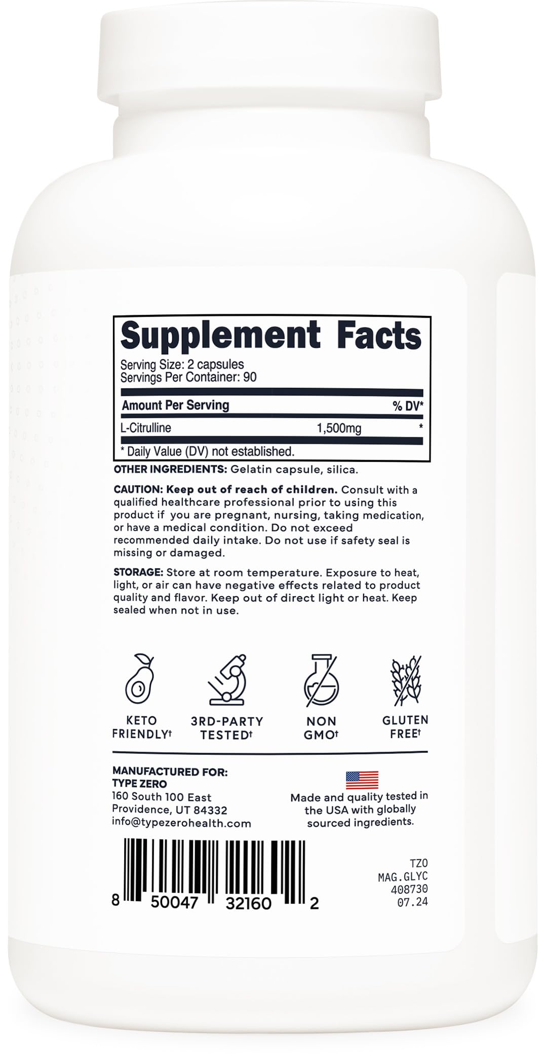 Type Zero L-Citrulline Capsules (180 Capsules) (1500 mg per Serving) - GMO-Free Type Zero uk supplements