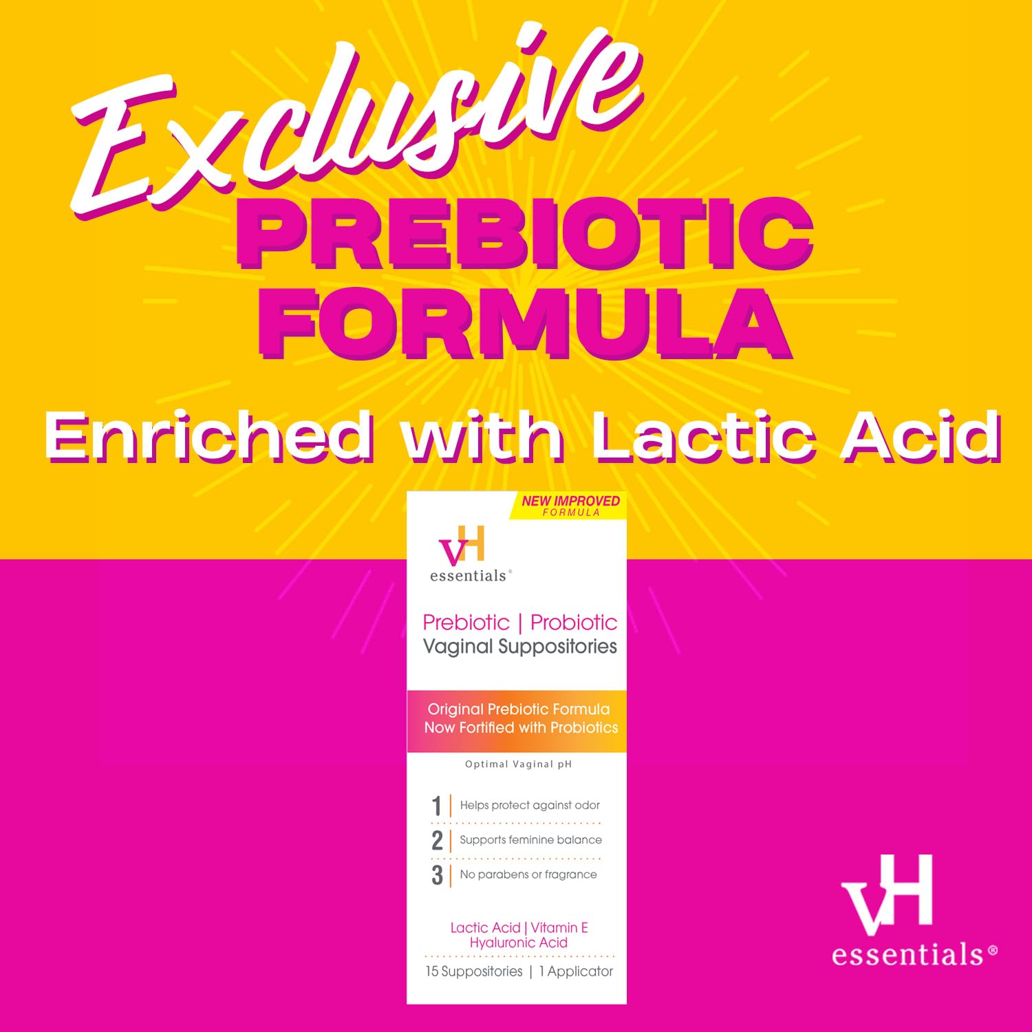 vH essentials Prebiotic PH Balanced Vaginal SuppositoriesBox, Original Version, 15 Count vH essentials uk supplements